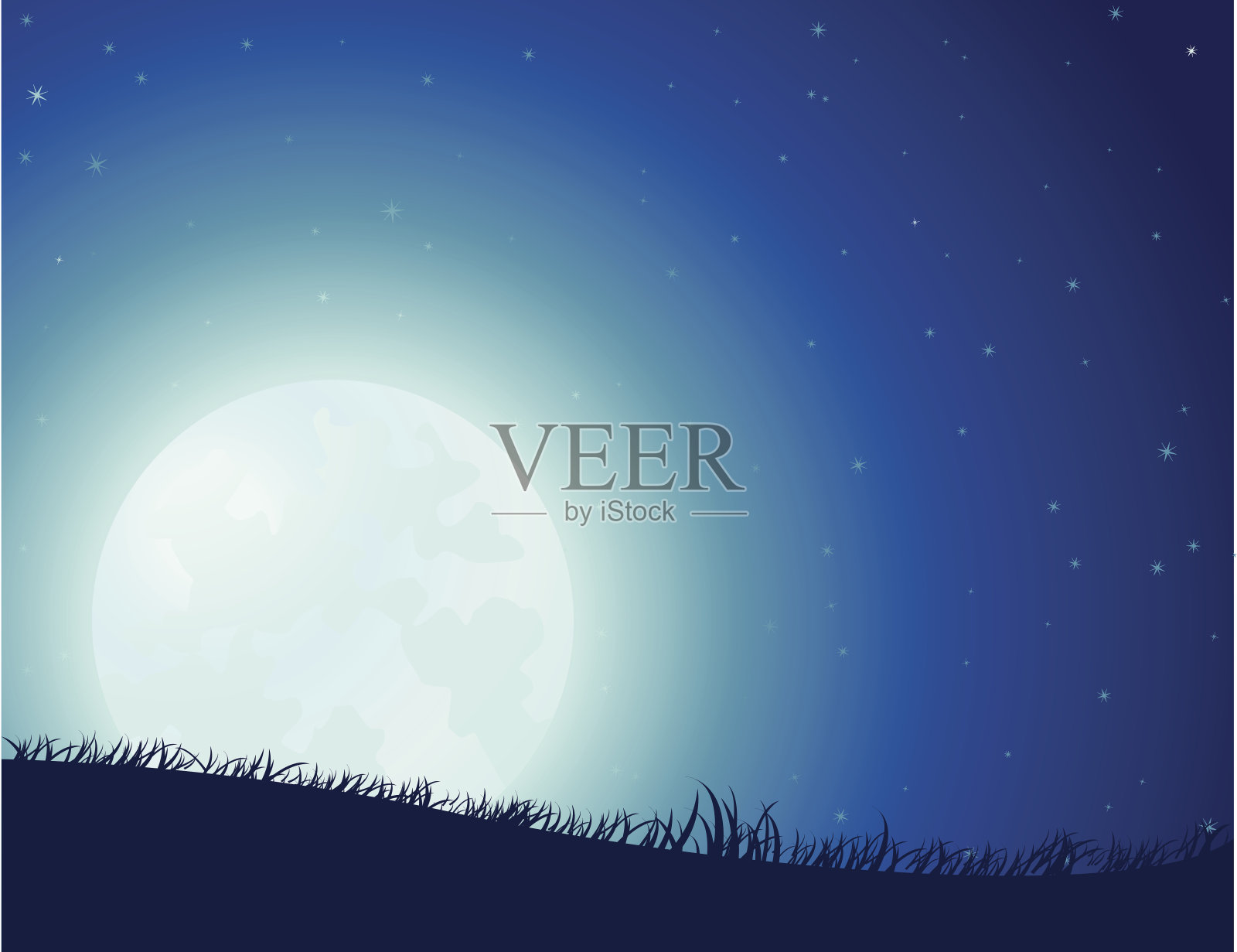 星夜满月插画图片素材