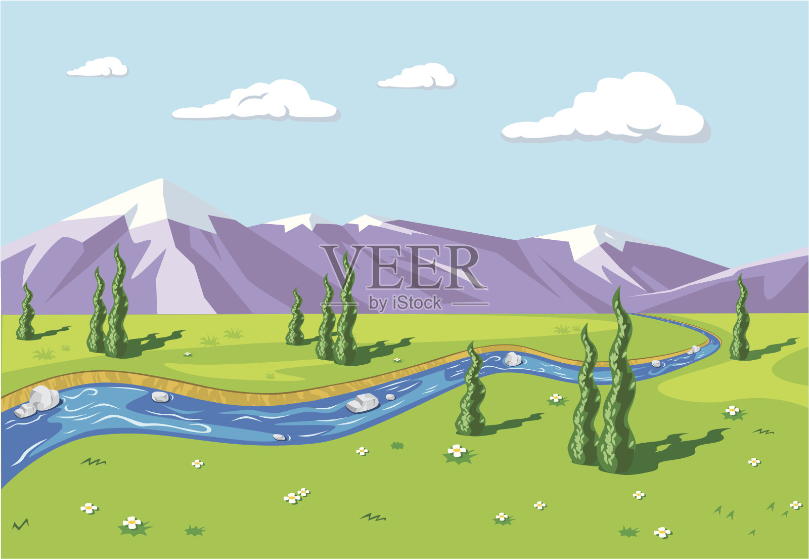 山脉与河流或溪流背景插画图片素材