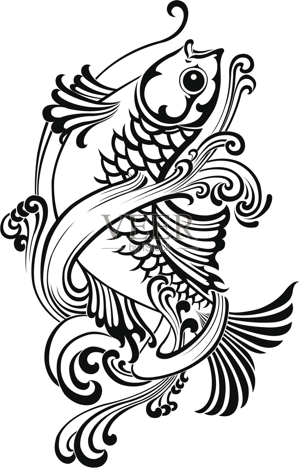 鱼矢量纹身设计元素图片