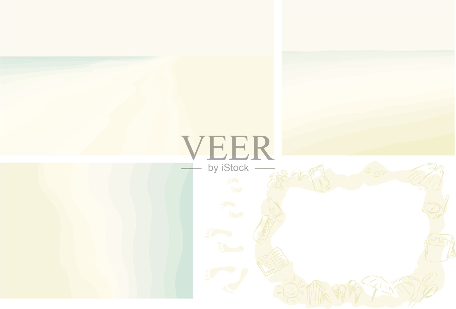 海滩风景和海滩边界与脚步插画图片素材