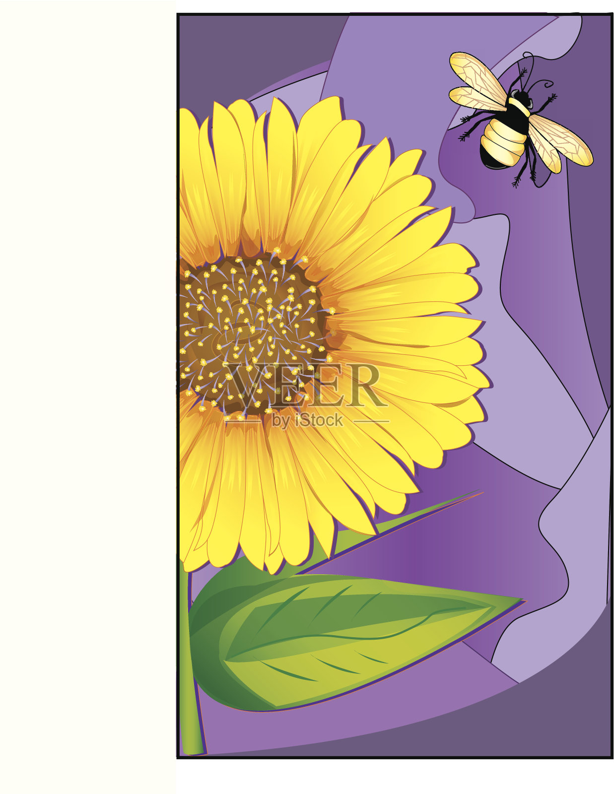 蜜蜂和向日葵插画图片素材