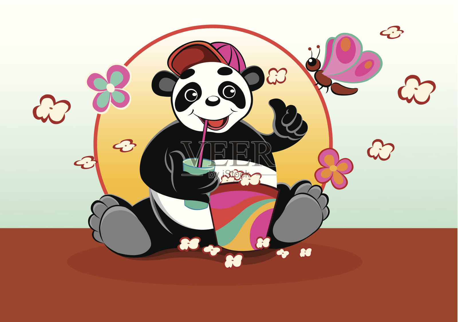 熊猫和爆米花插画图片素材