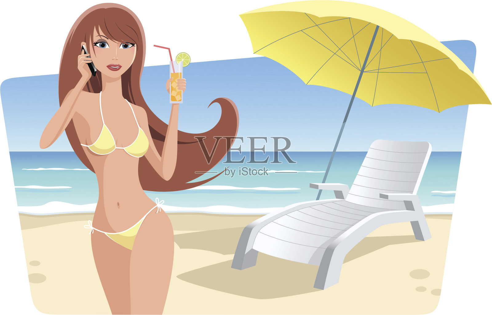 沙滩上的女孩插画图片素材