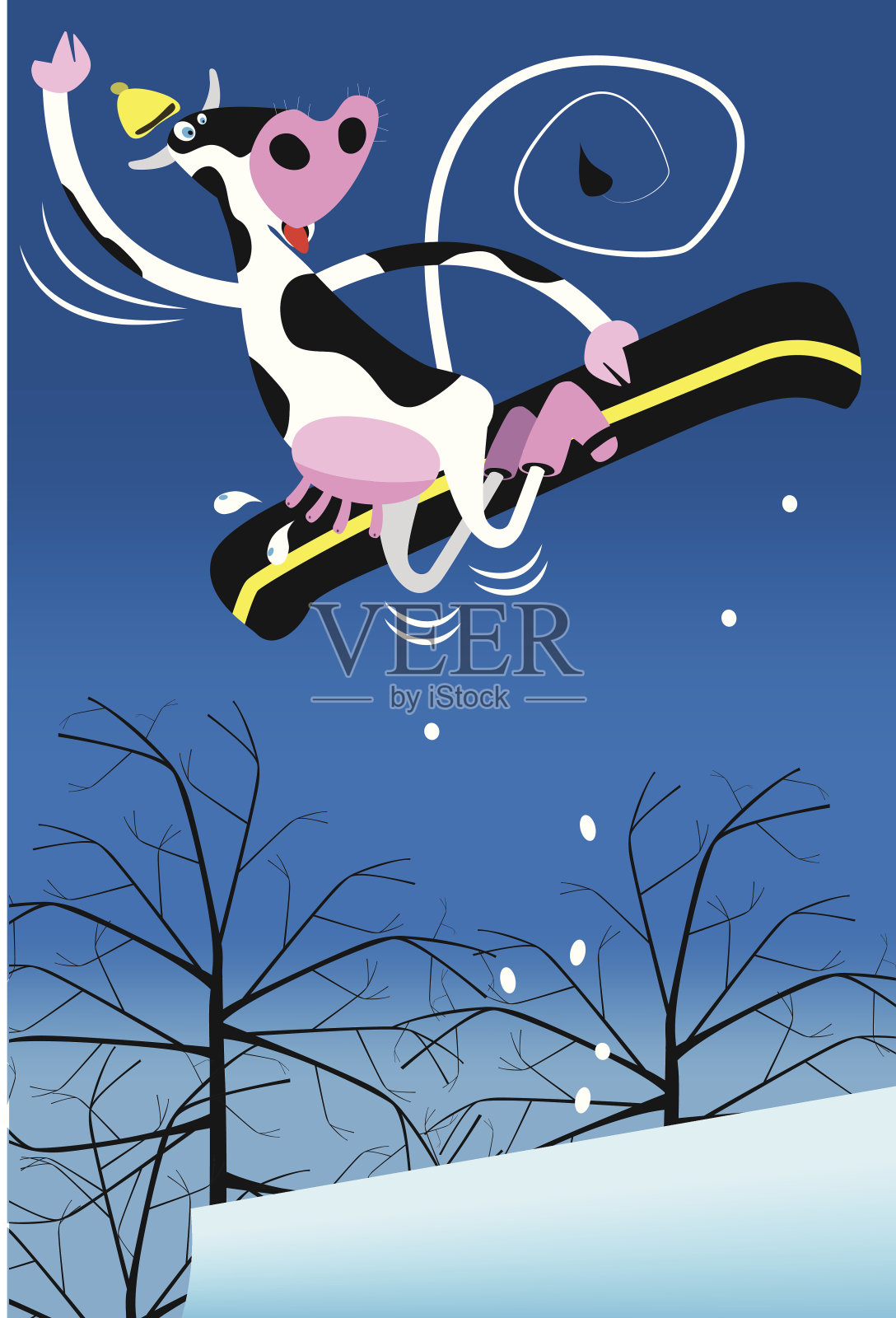 滑雪板牛设计元素图片