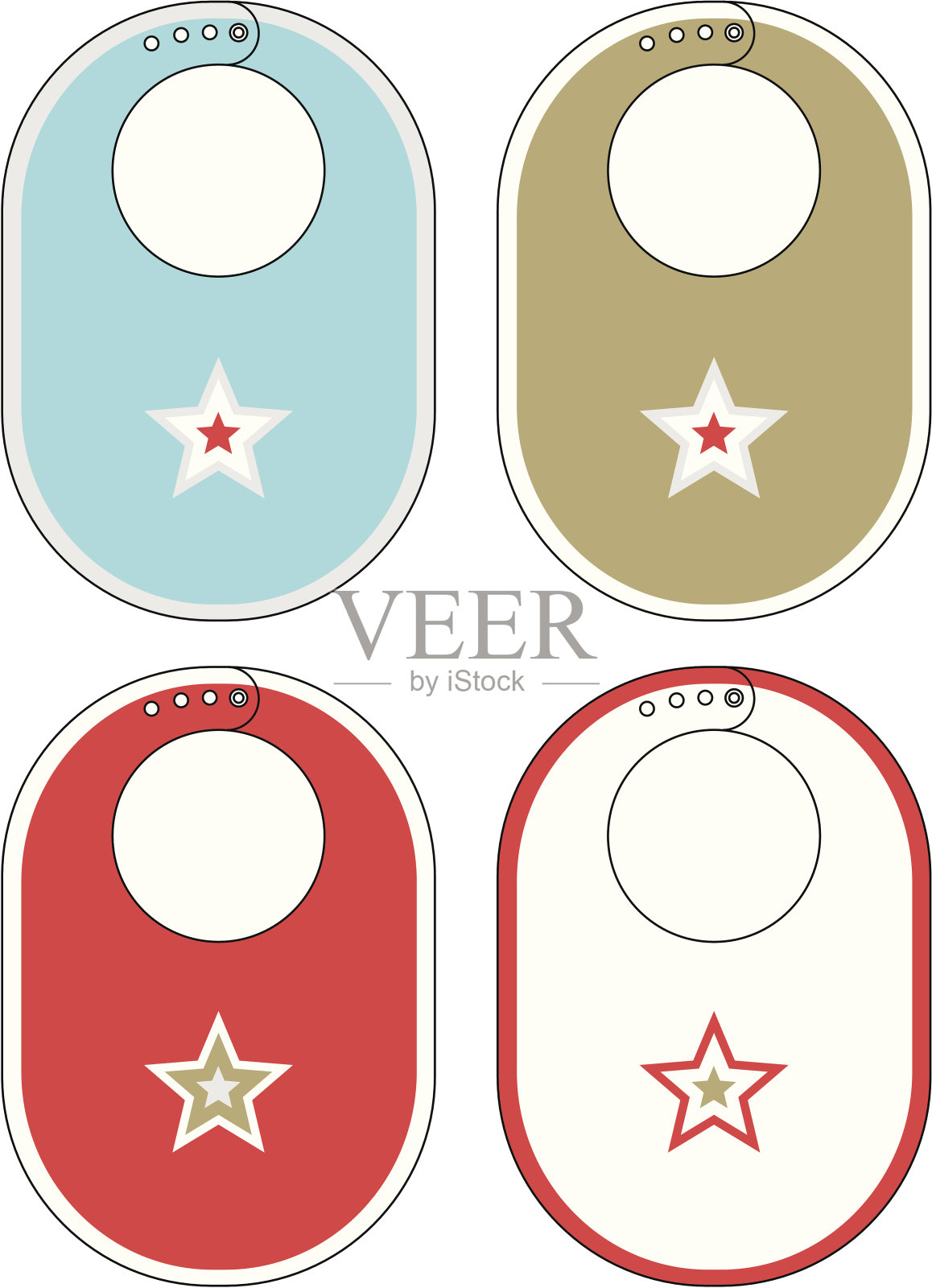 婴儿围嘴与明星图标在4种颜色插画图片素材