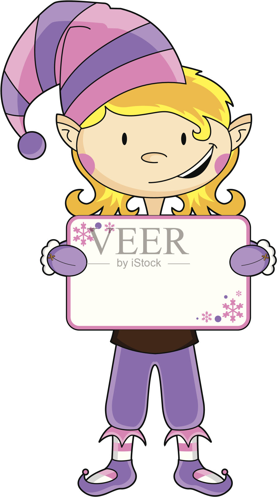 可爱的圣诞小精灵与旗帜插画图片素材