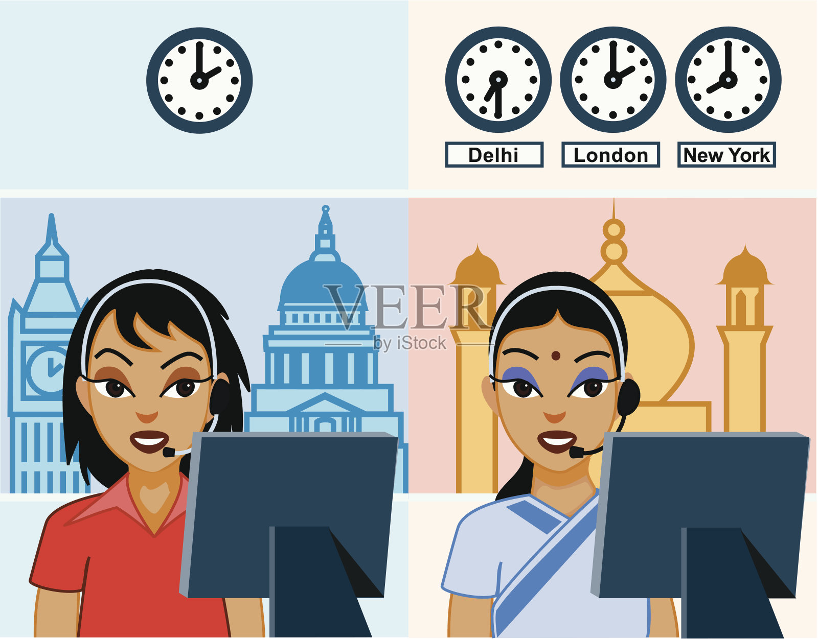 两个呼叫中心插画图片素材