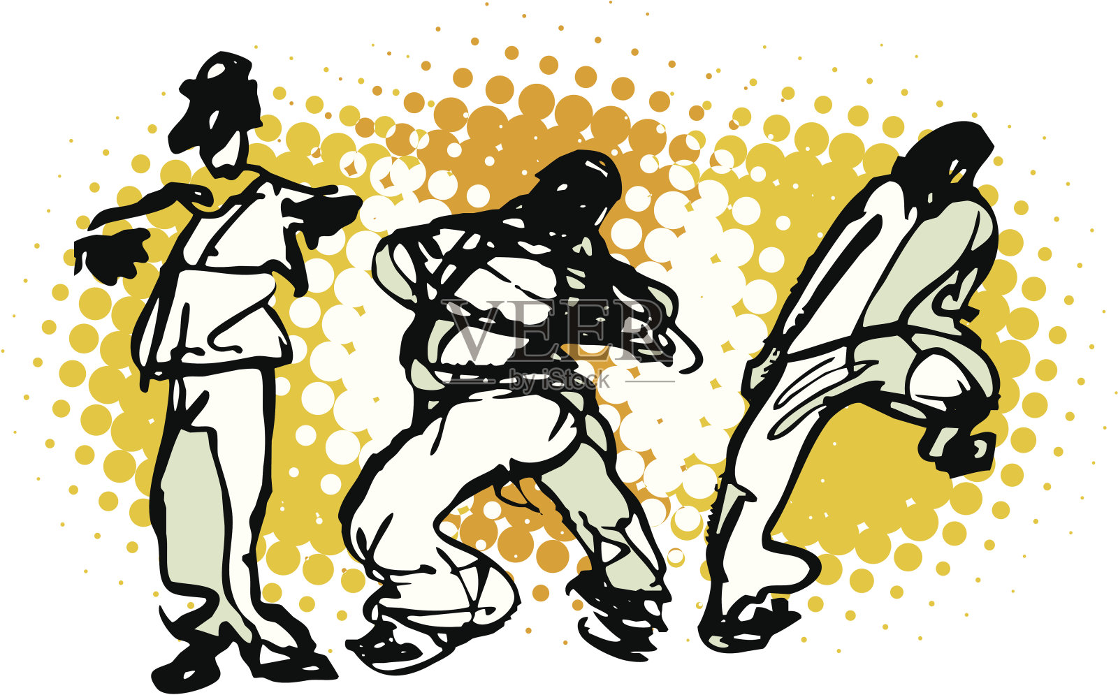 三个城市舞者在橙色上插画图片素材