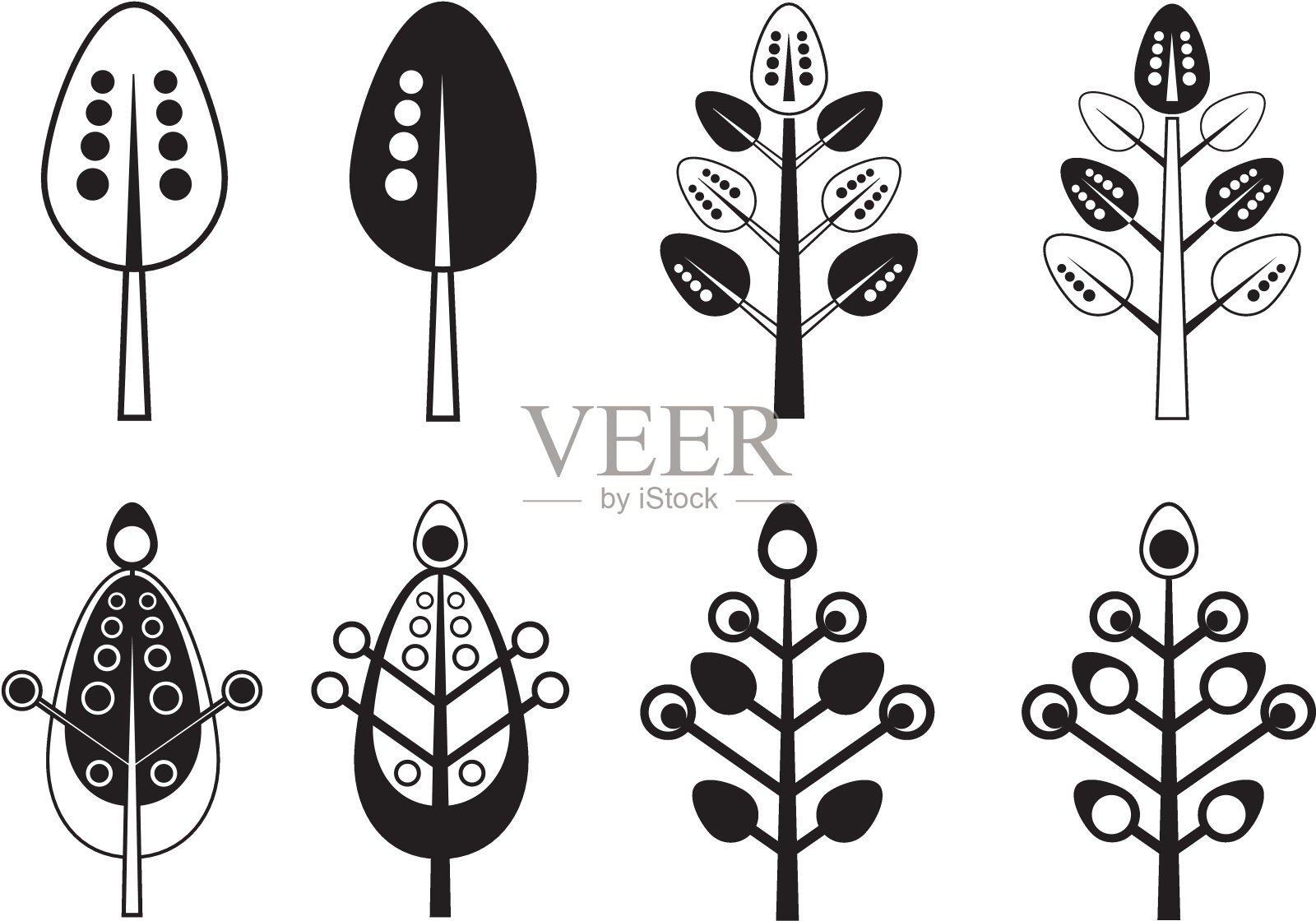 风格化的叶子图标集插画图片素材