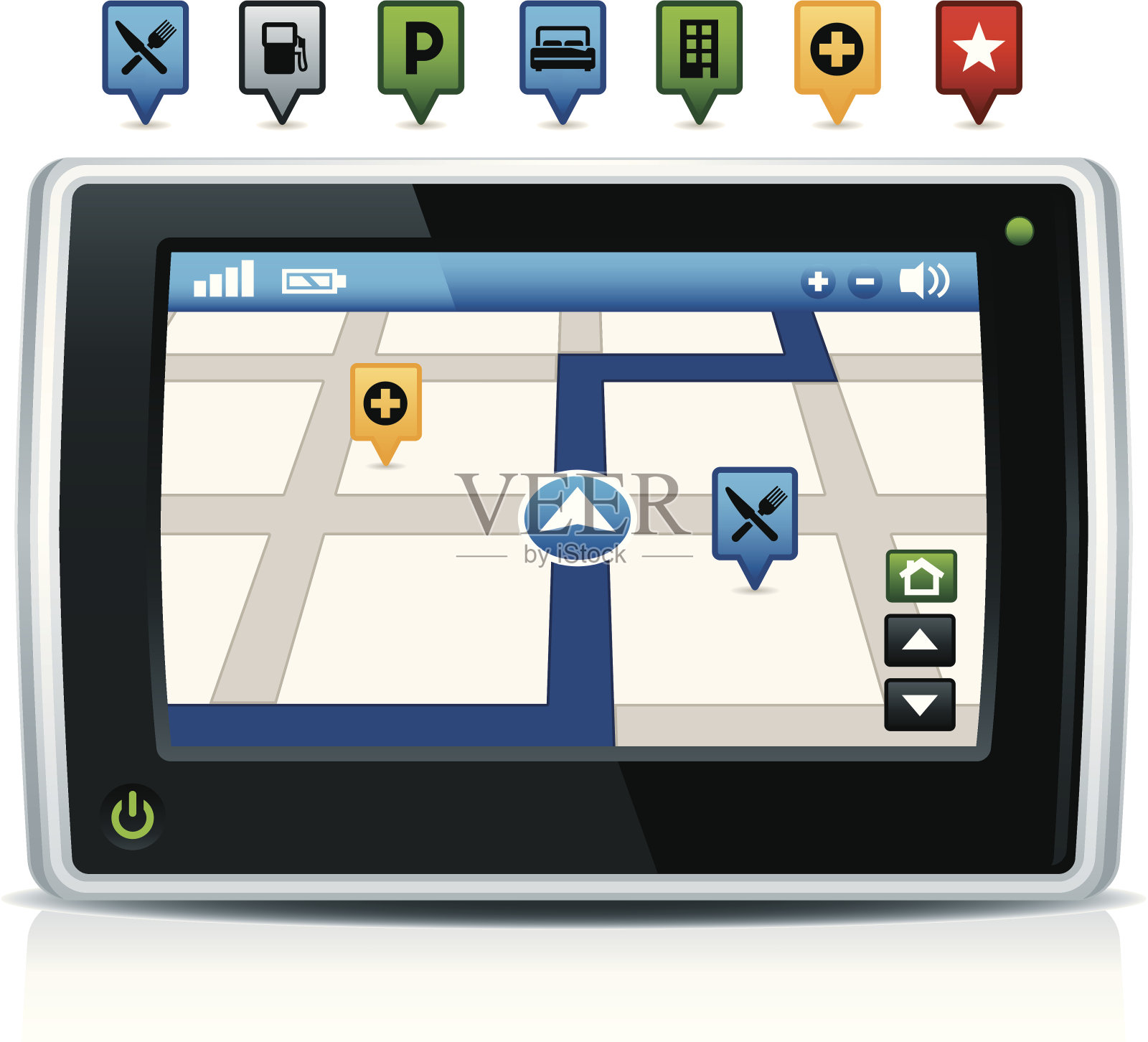 GPS导航系统与图标插画图片素材