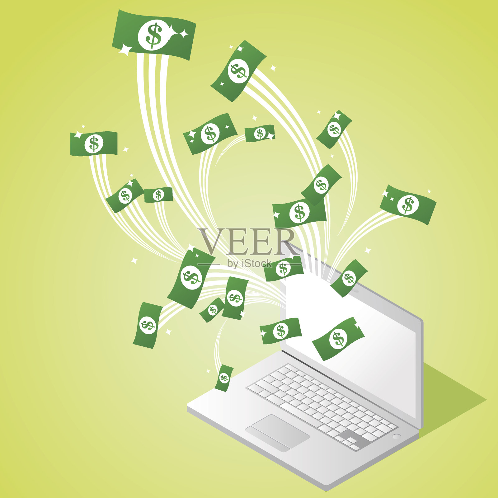钱来自于一台笔记本电脑插画图片素材