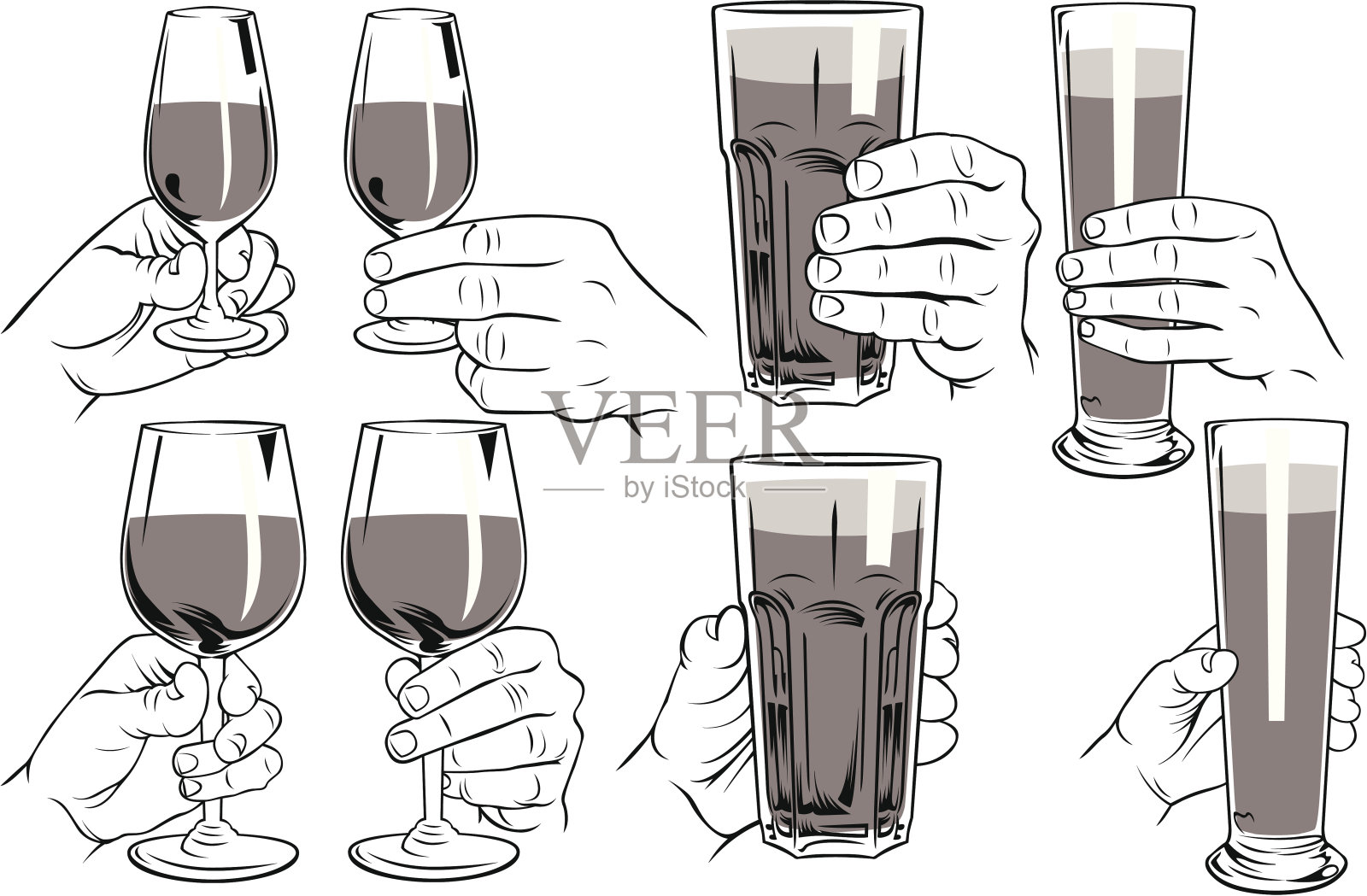 手持各种酒杯插画图片素材