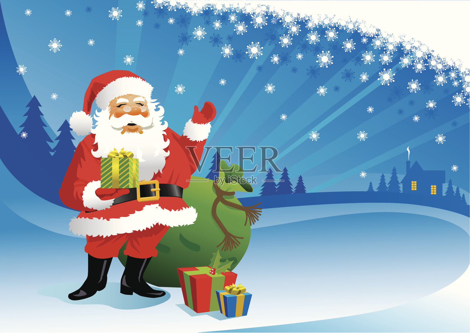 圣诞老人的场景插画图片素材