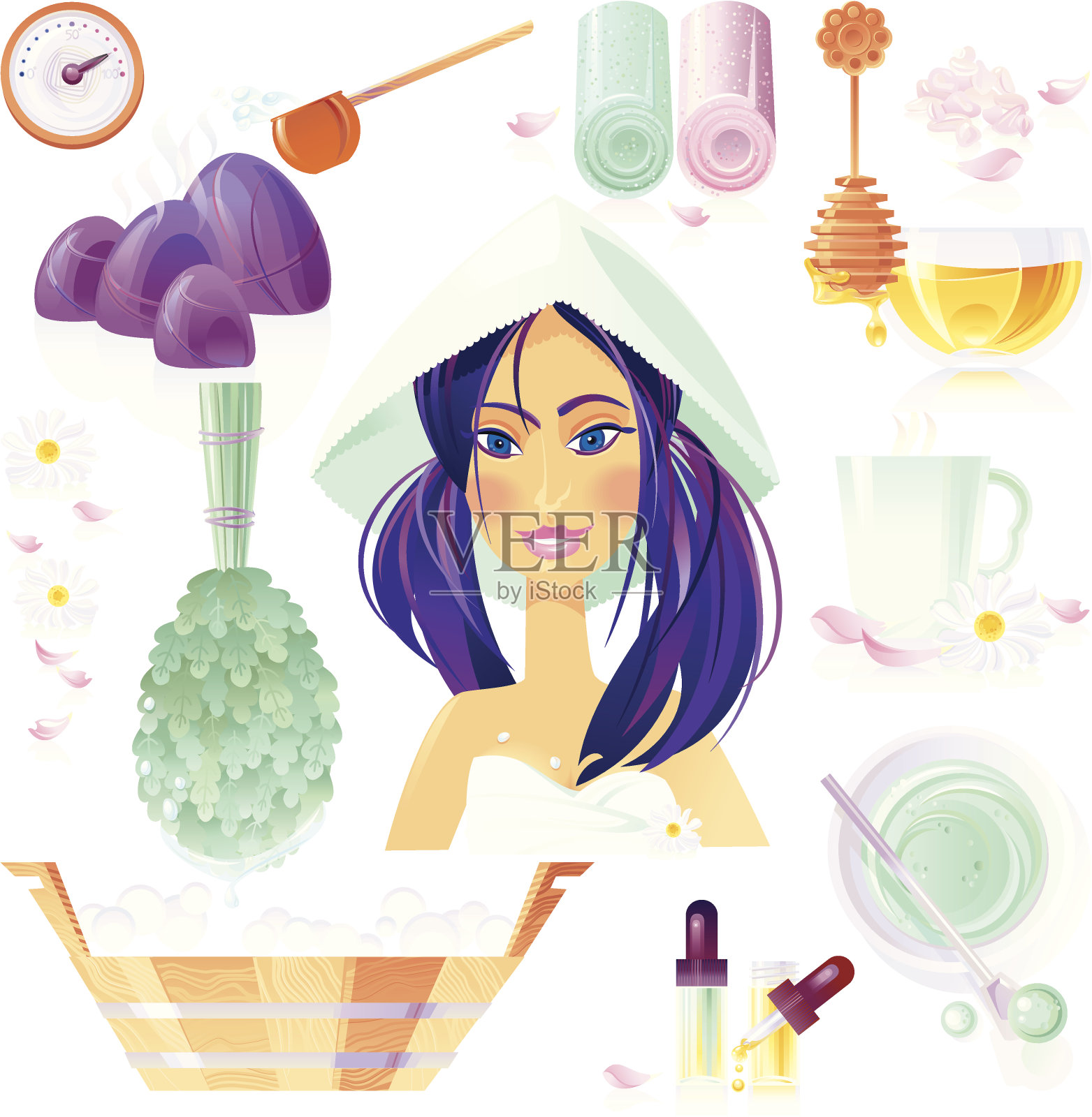 桑拿的时候了。俄罗斯/斯堪的纳维亚的生活方式。插画图片素材