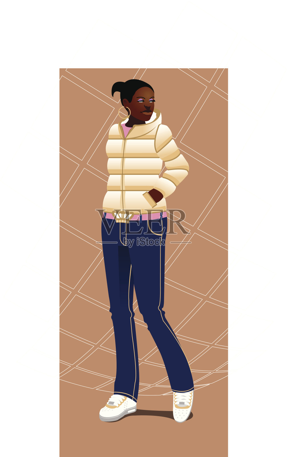 穿着运动鞋和羽绒服的都市黑人女孩设计元素图片