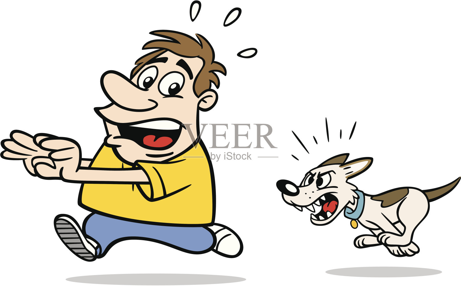 卡通人物被狗追插画图片素材