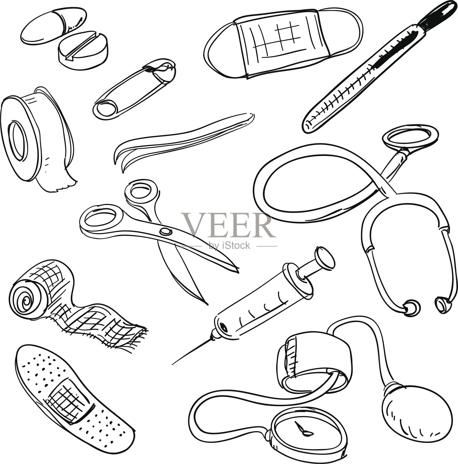 医生的设备是黑白的插画图片素材