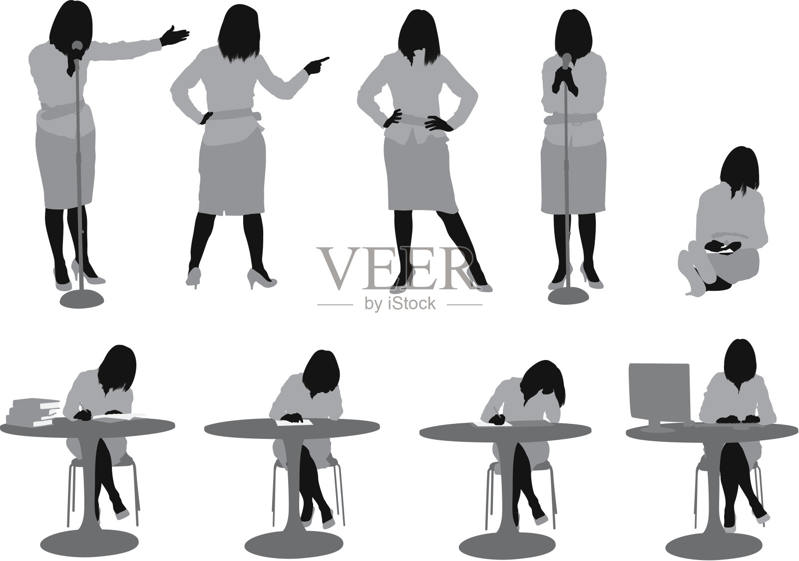 一个女人摆不同姿势的多张照片插画图片素材