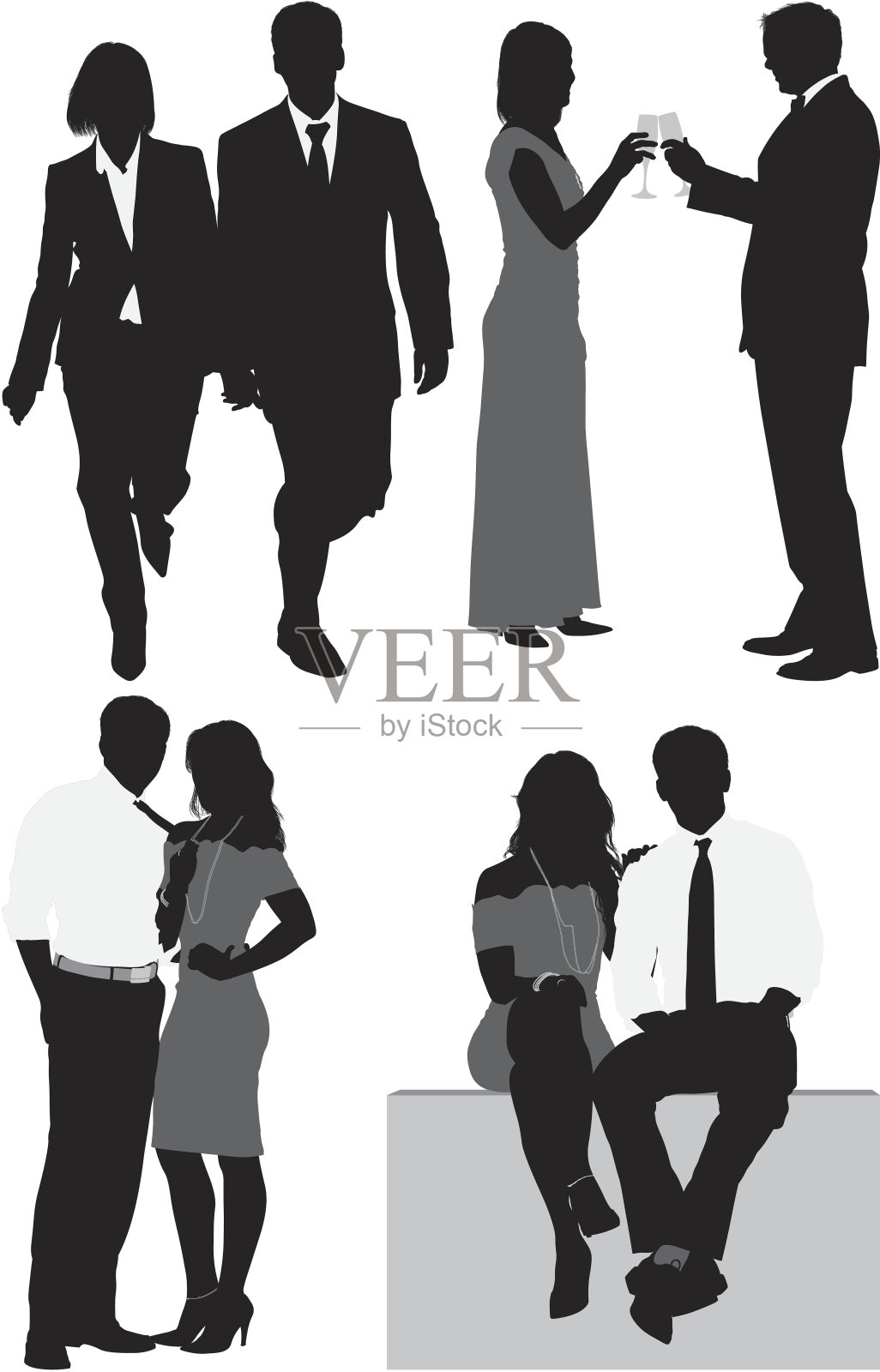 商业夫妇的多重剪影插画图片素材