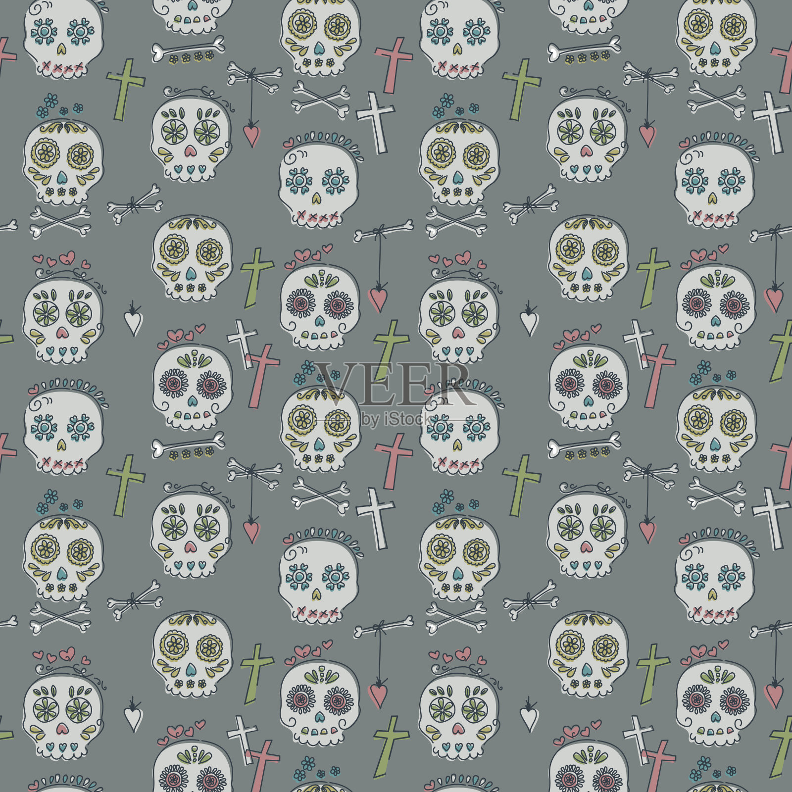 亡灵节无缝图案插画图片素材
