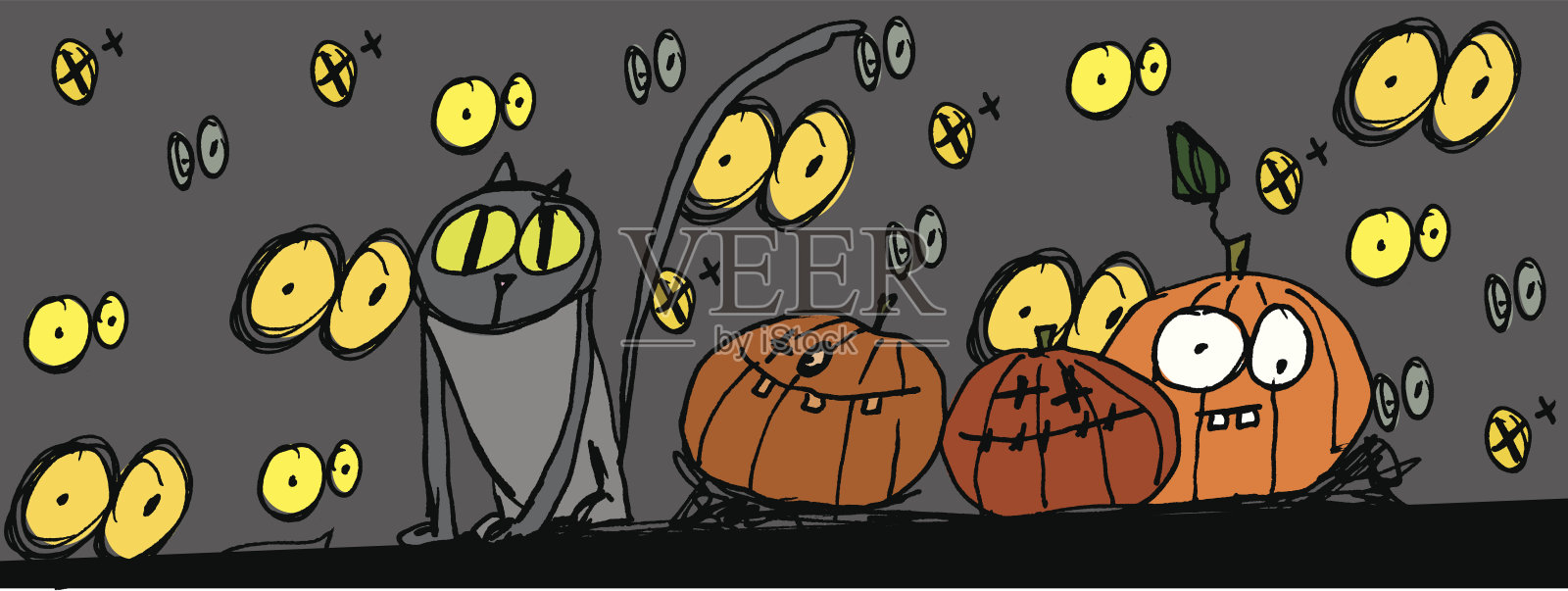万圣节南瓜和猫设计元素图片
