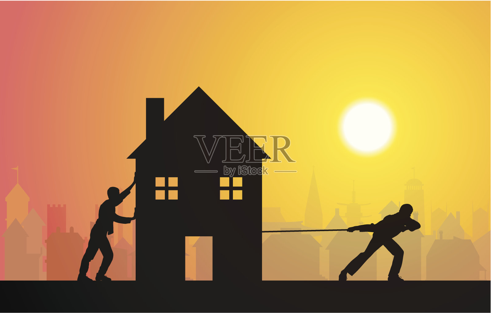 日落搬家插画图片素材