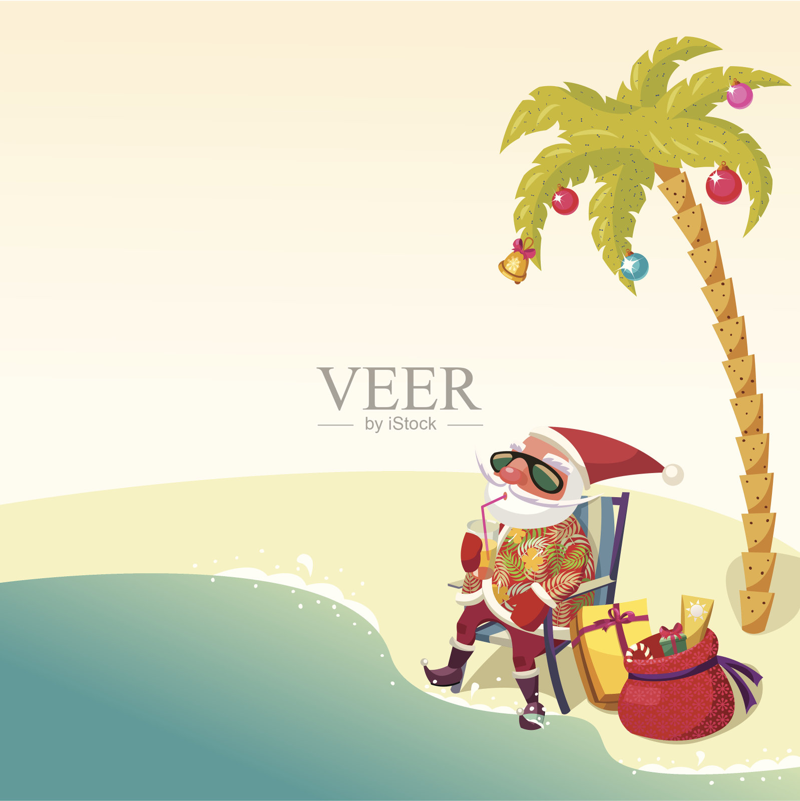 海滩上的圣诞节!插画图片素材