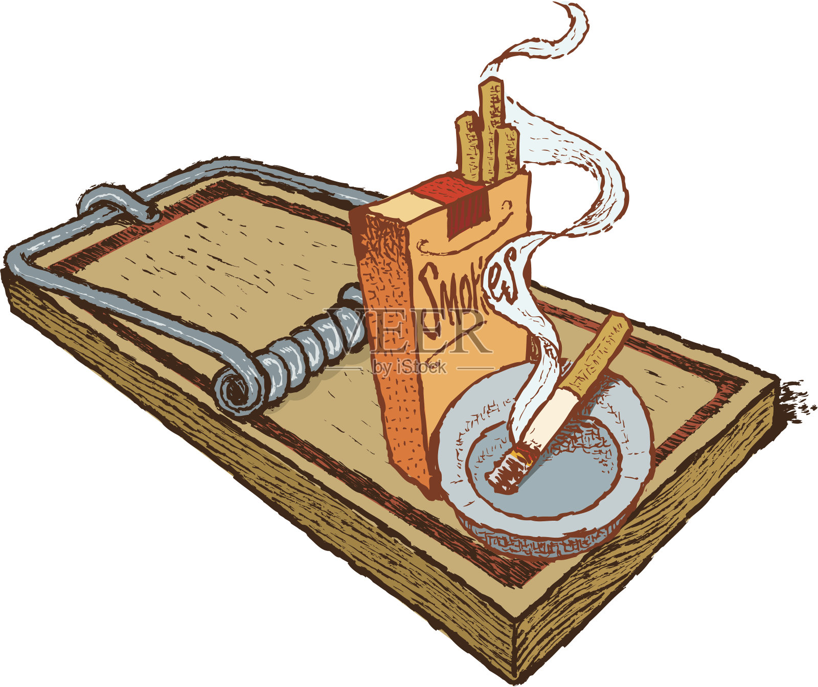 吸烟——上瘾的陷阱，坏习惯插画图片素材