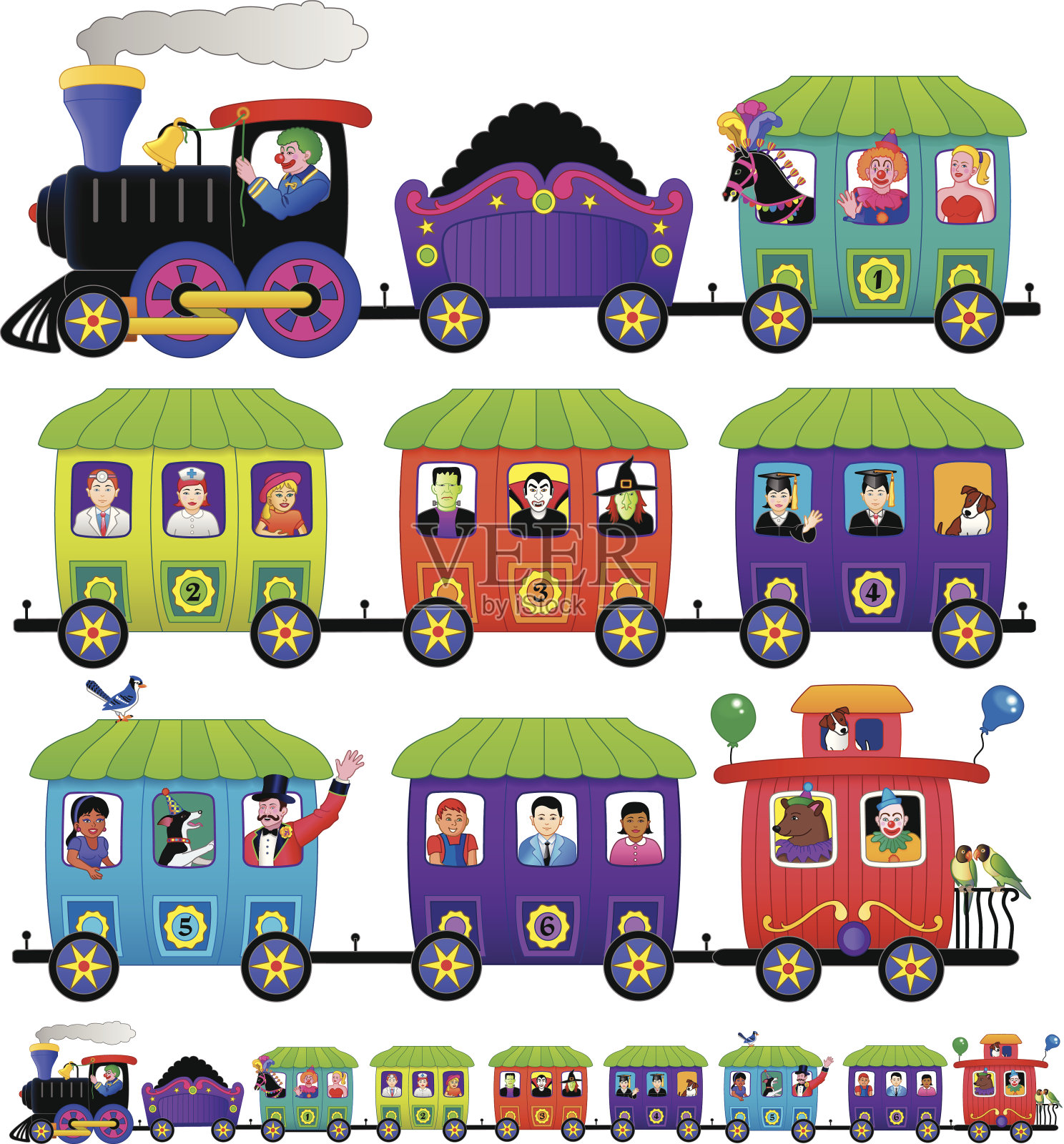 卡通人物火车插画图片素材