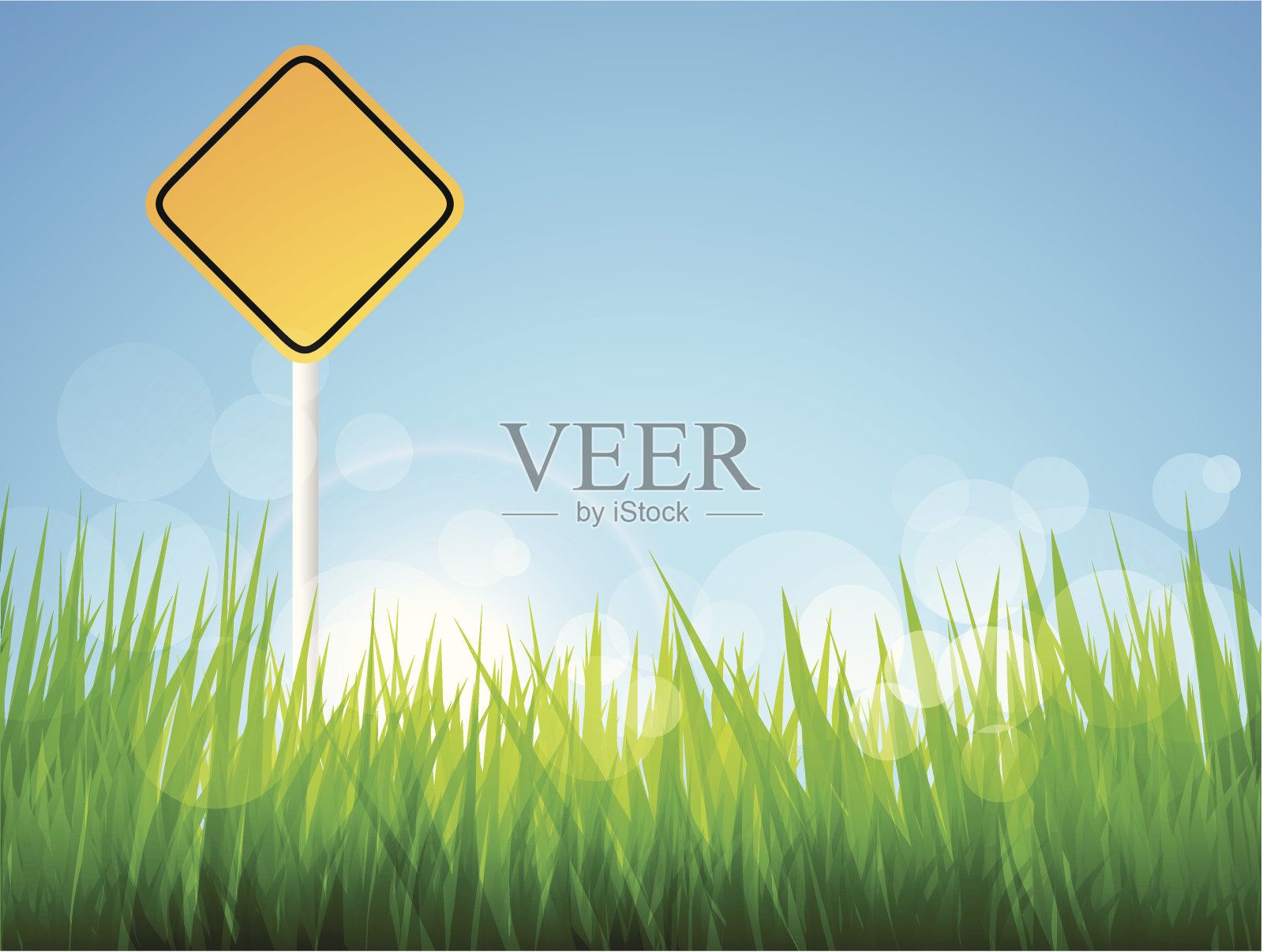 绿色的草和黄色的标志插画图片素材