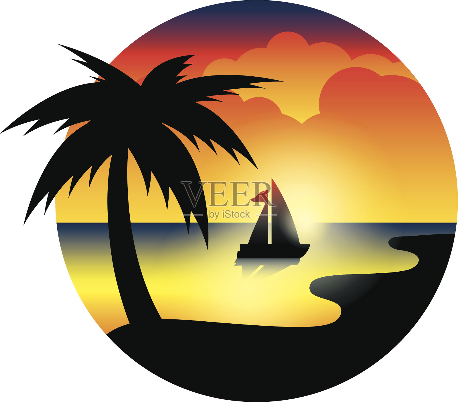 帆船在黎明插画图片素材