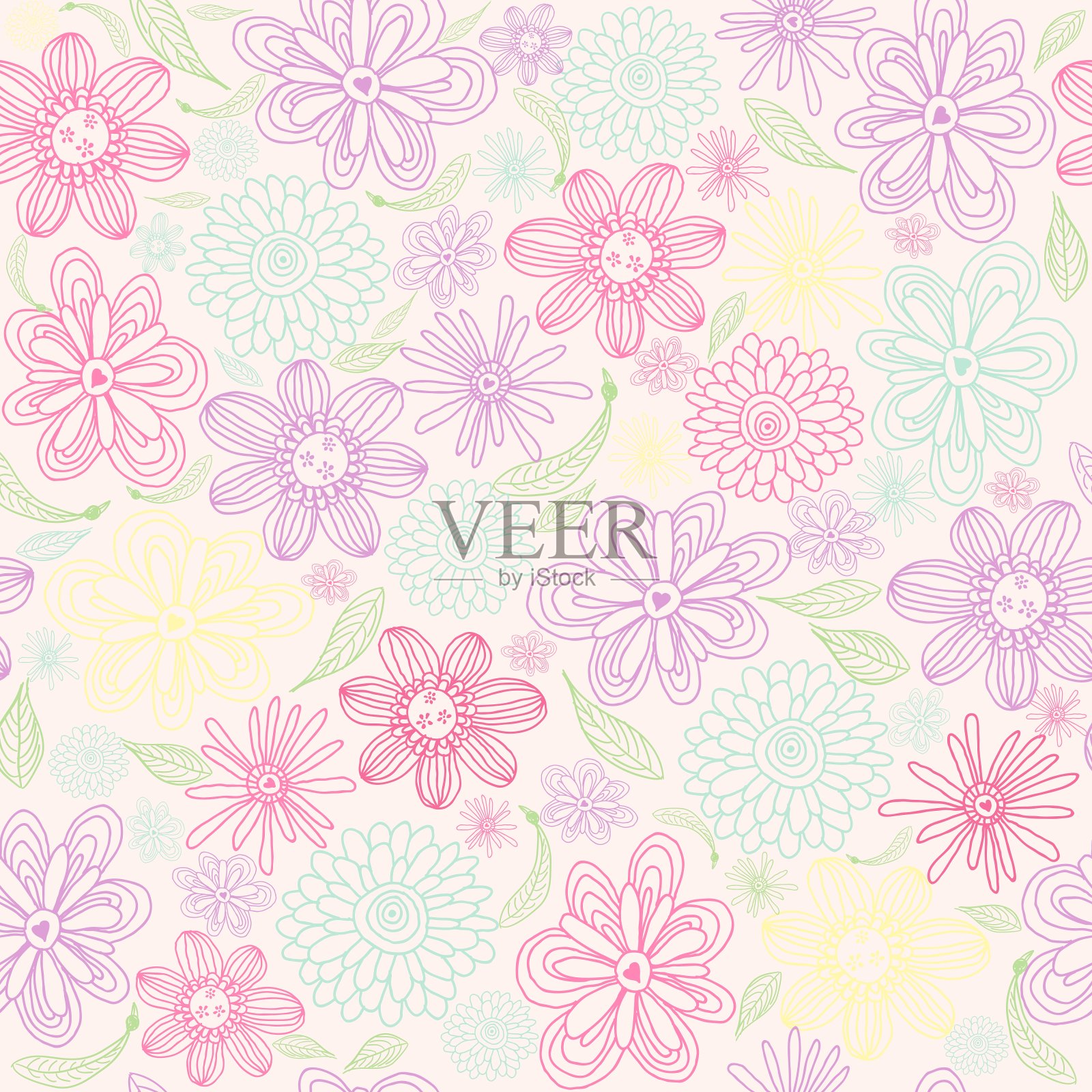 无缝彩色花卉图案插画图片素材