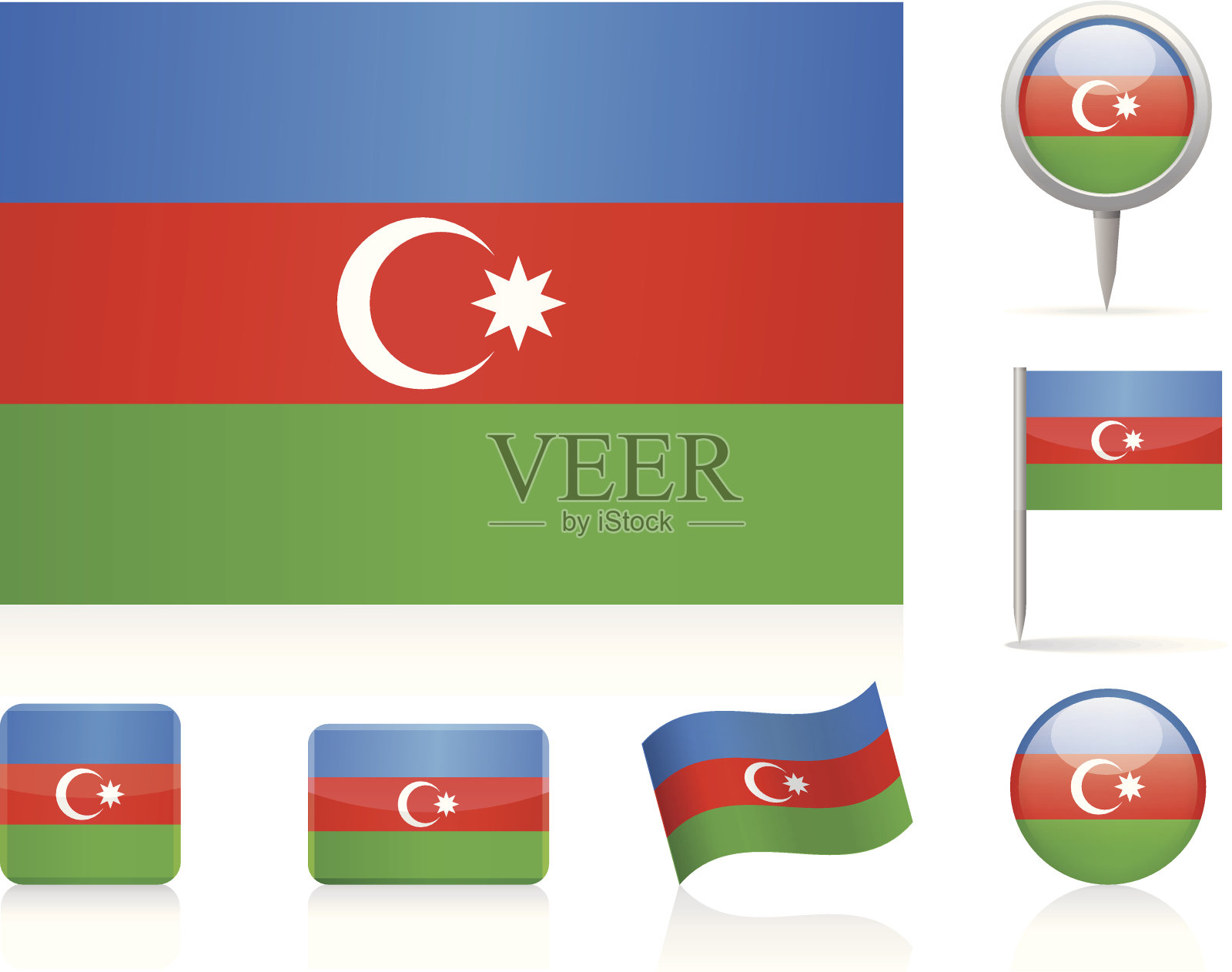 旗帜的阿塞拜疆-图标设置插画图片素材