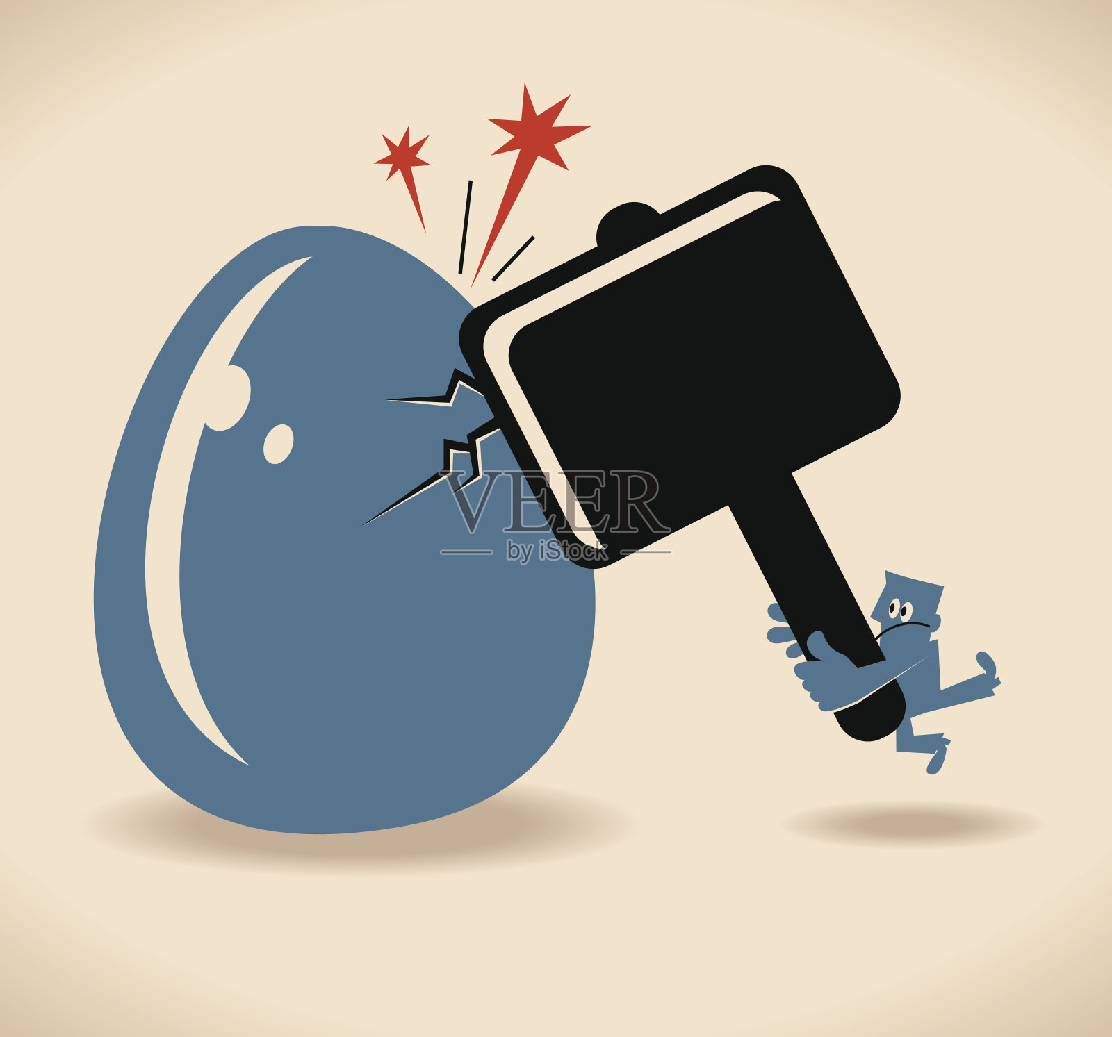 一名男子正在用锤子敲鸡蛋插画图片素材