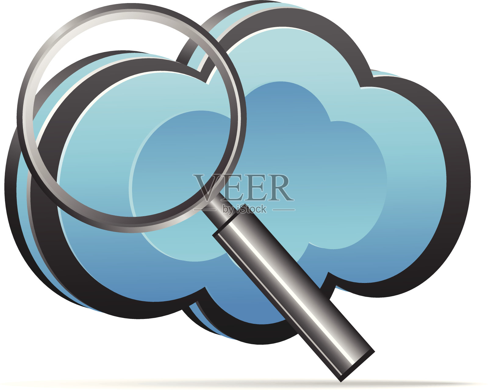 云图标与放大镜插画图片素材