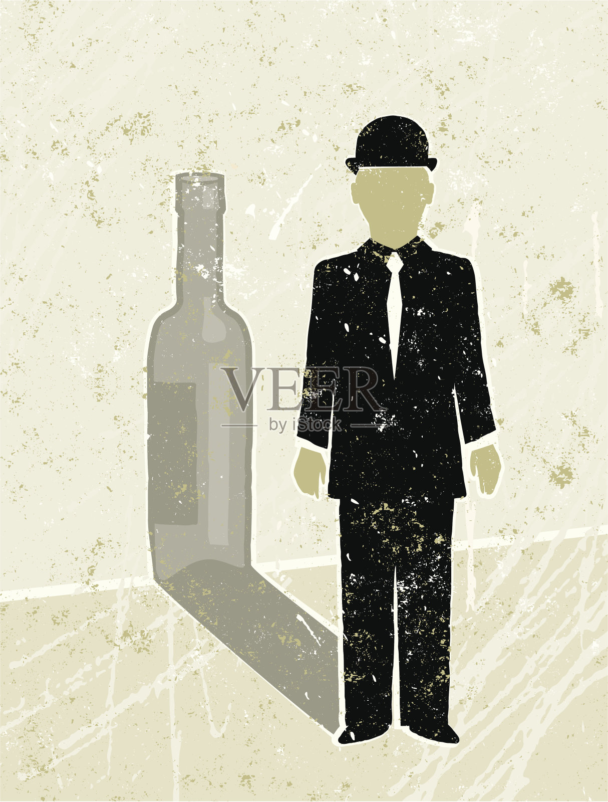 投下酒瓶影子的商人插画图片素材
