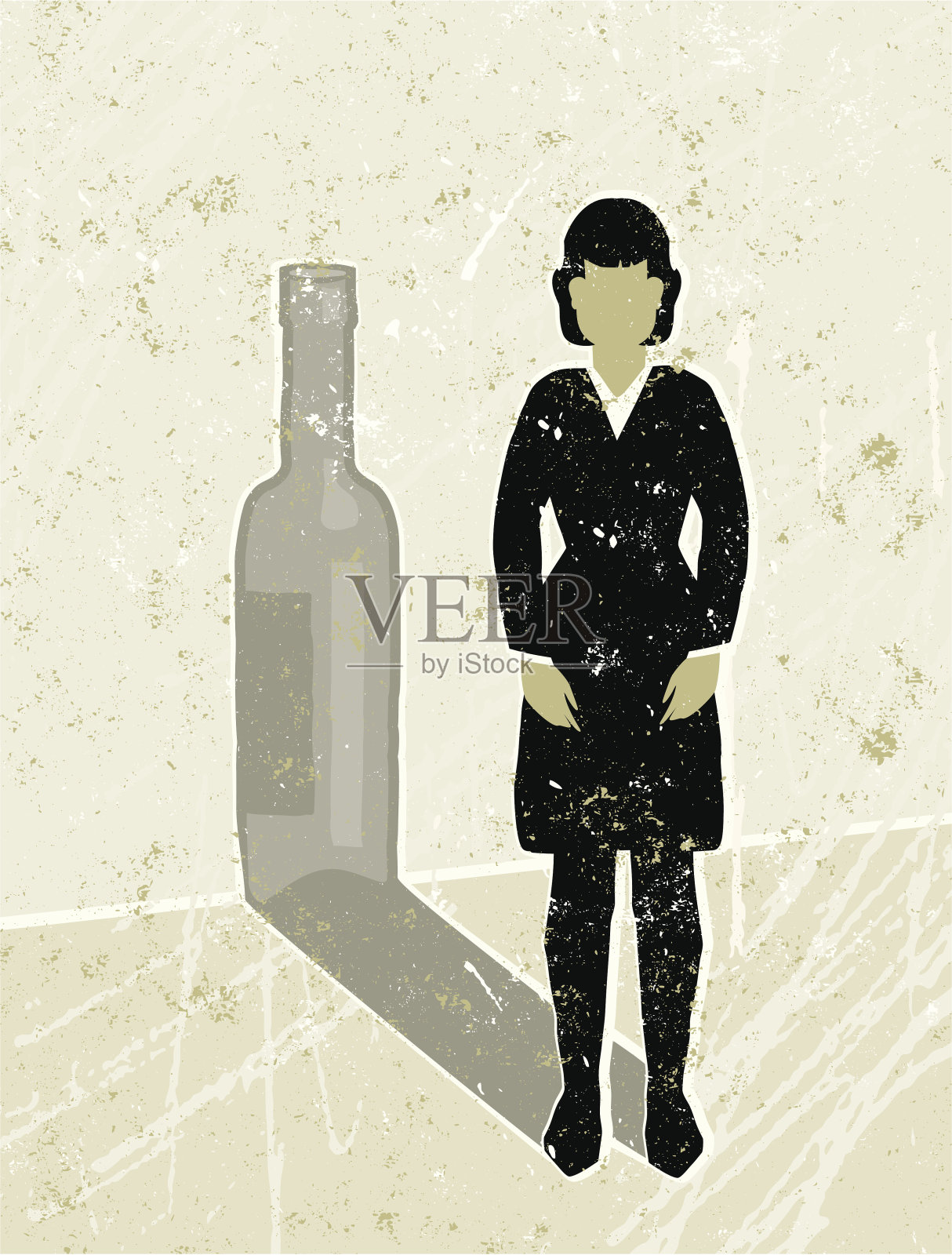 投下酒瓶影子的女商人插画图片素材