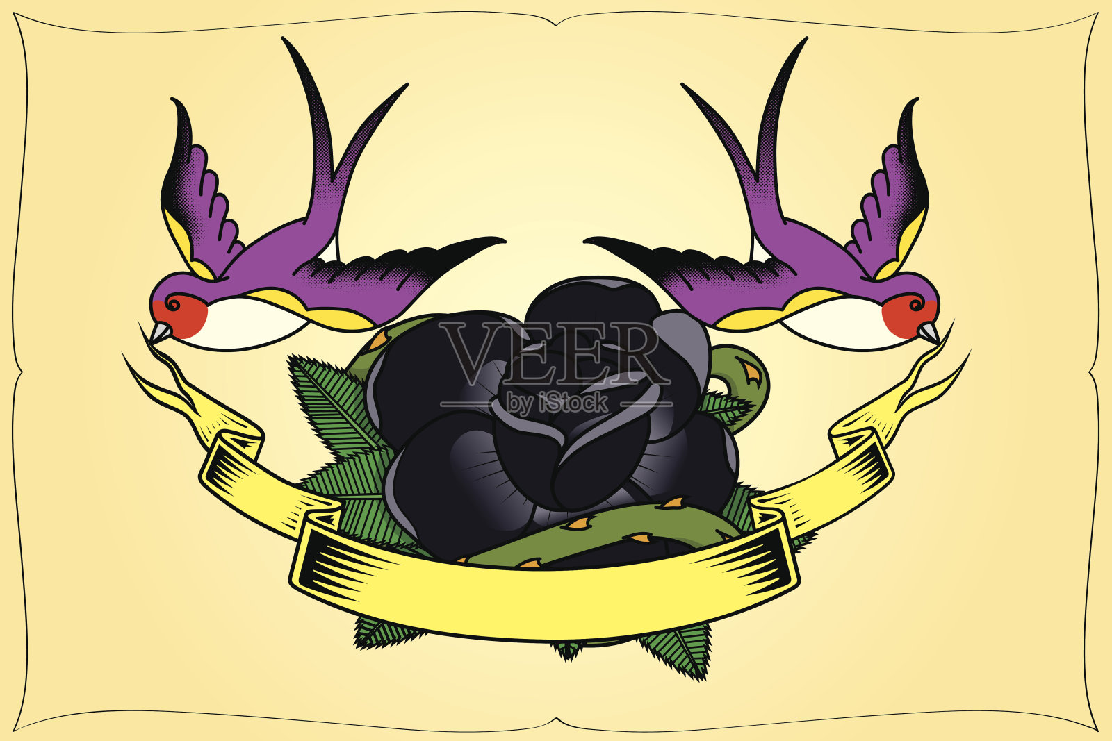 燕子和玫瑰纹身插画图片素材