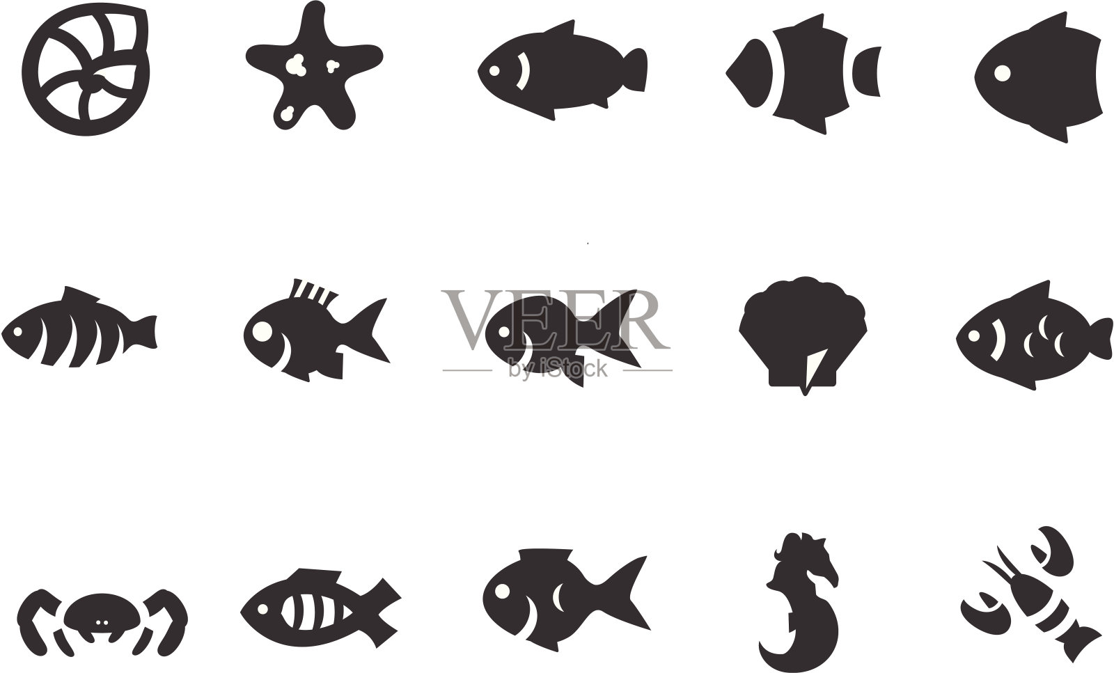 海洋生物及鱼类标志插画图片素材