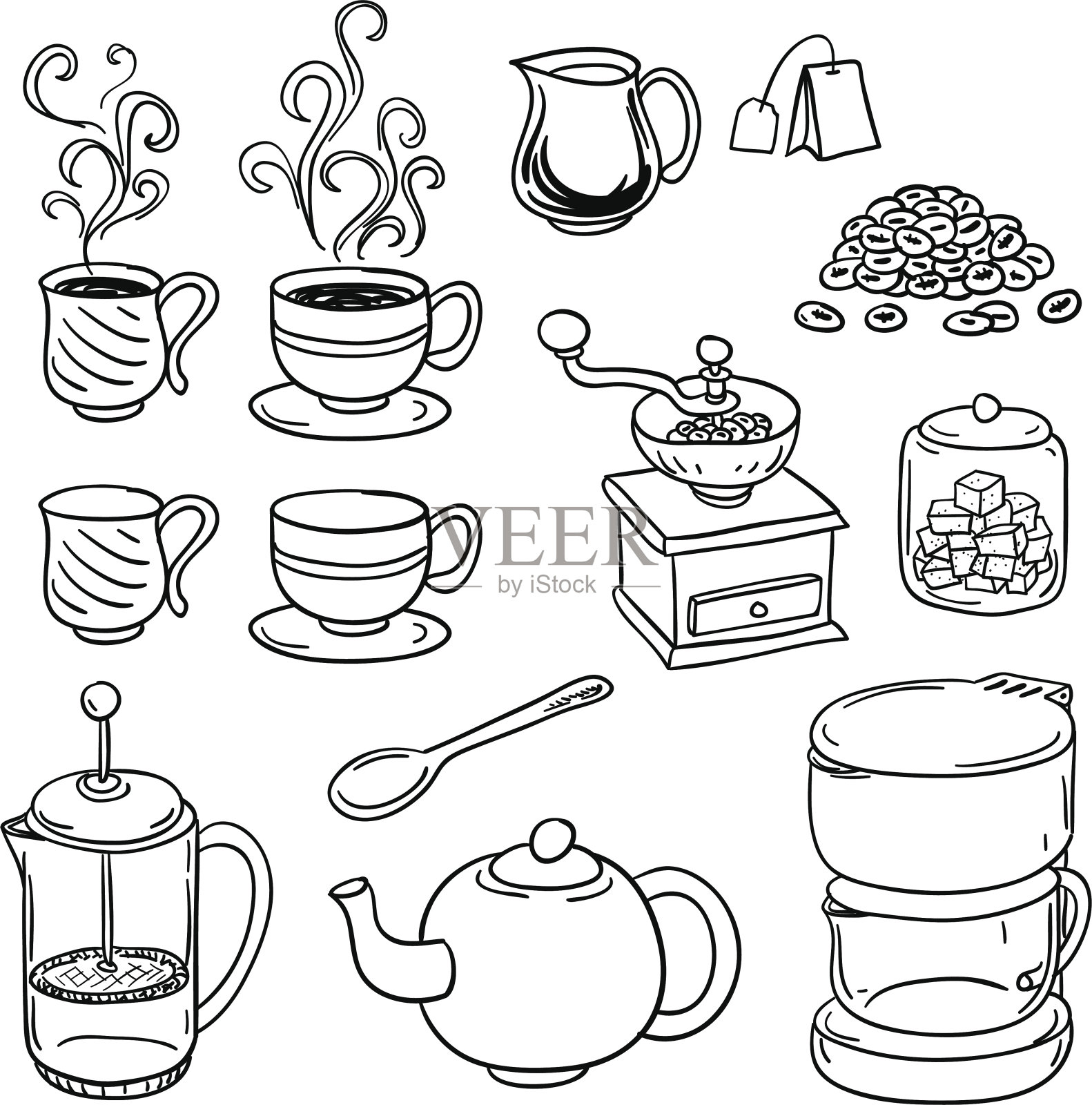 黑白茶咖啡设备设计元素图片