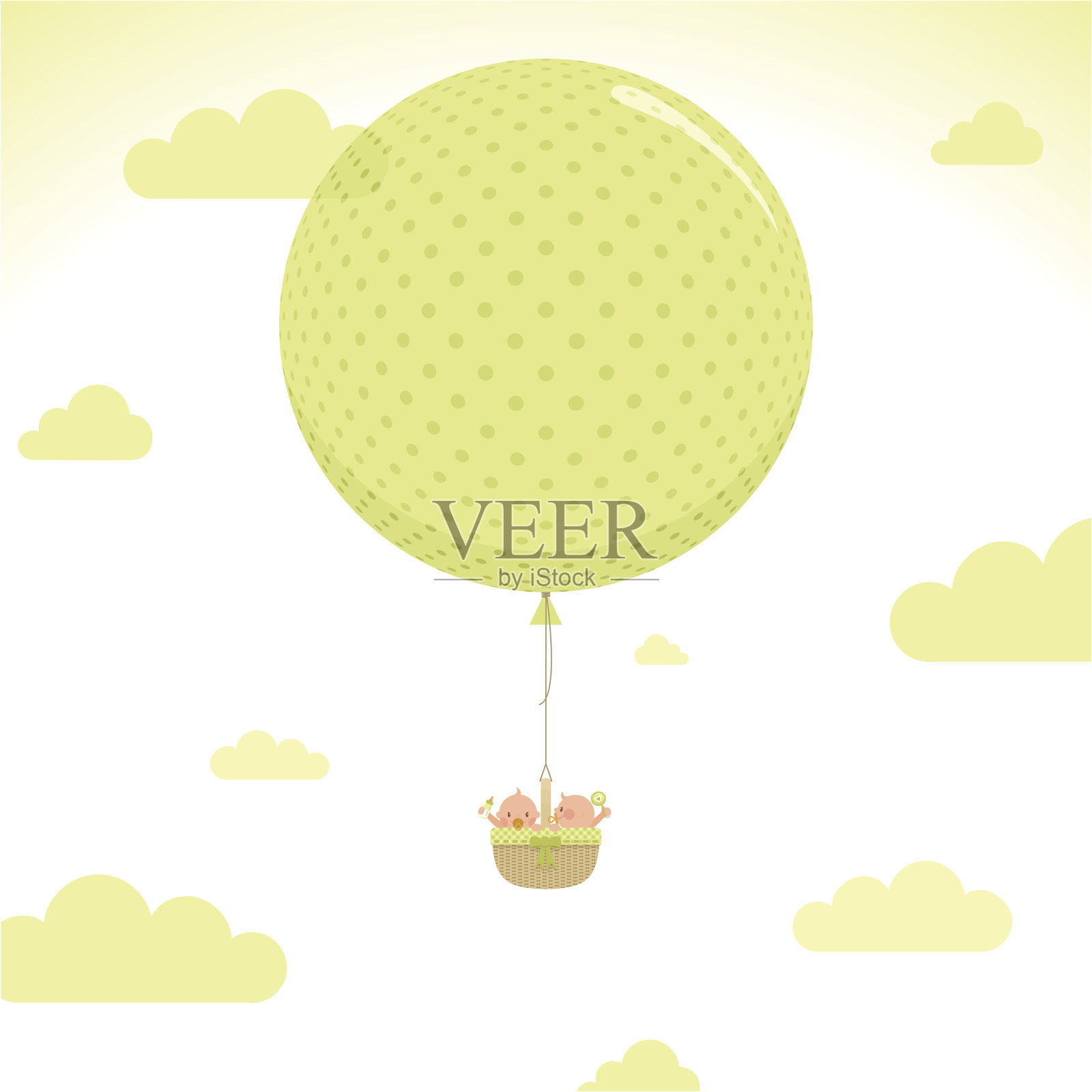 双胞胎气球贺卡可爱的新生儿婴儿插图向量插画图片素材