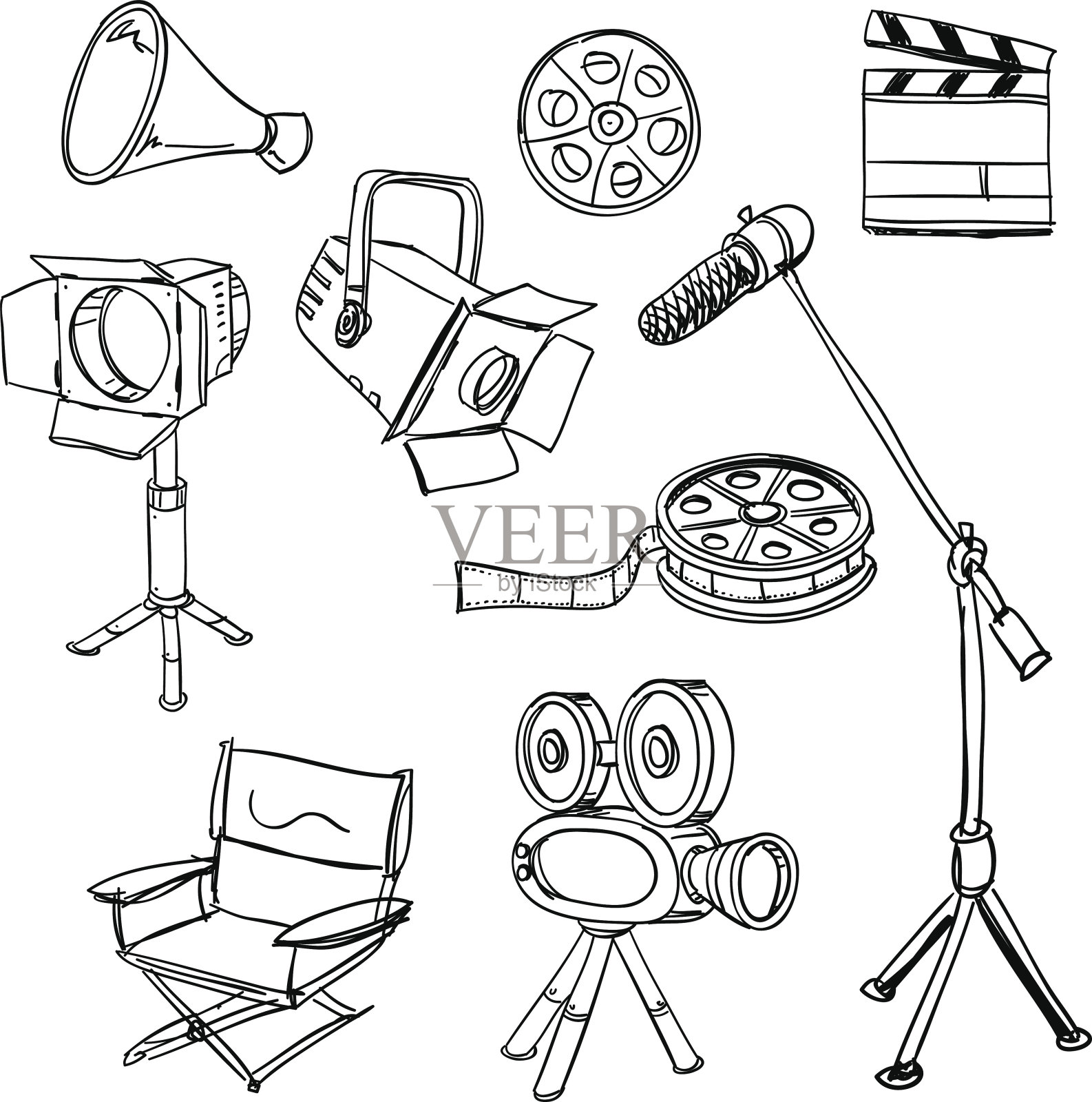 黑白胶片记录设备插画图片素材