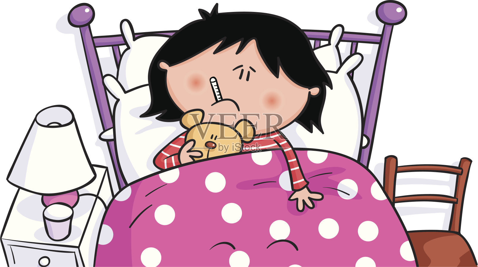 可怜的女孩躺在床上设计元素图片