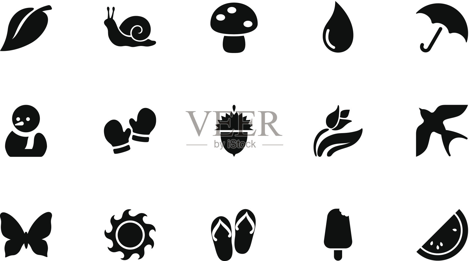 季节图标。简单的黑色图标素材