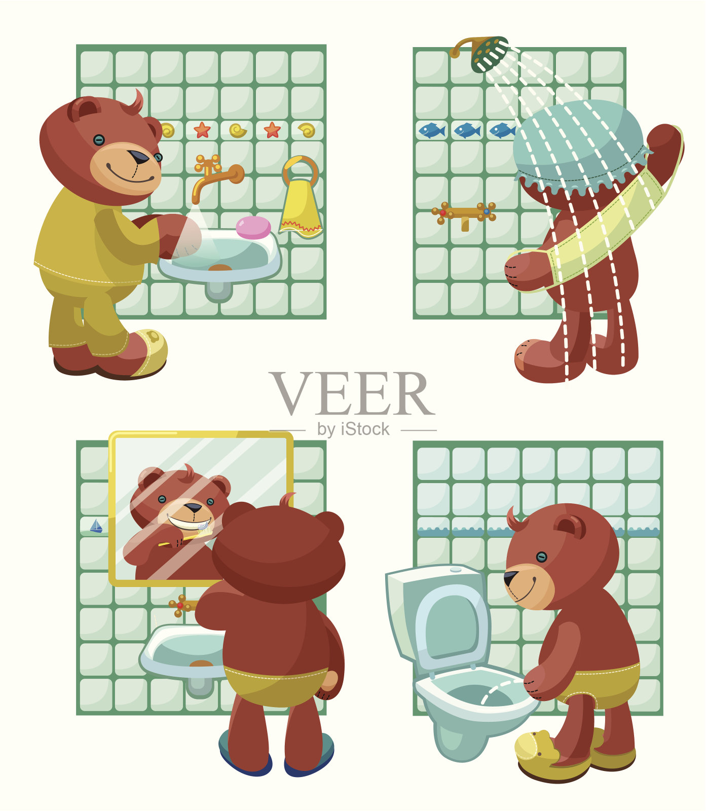 泰迪熊系列:个人卫生用品。插画图片素材