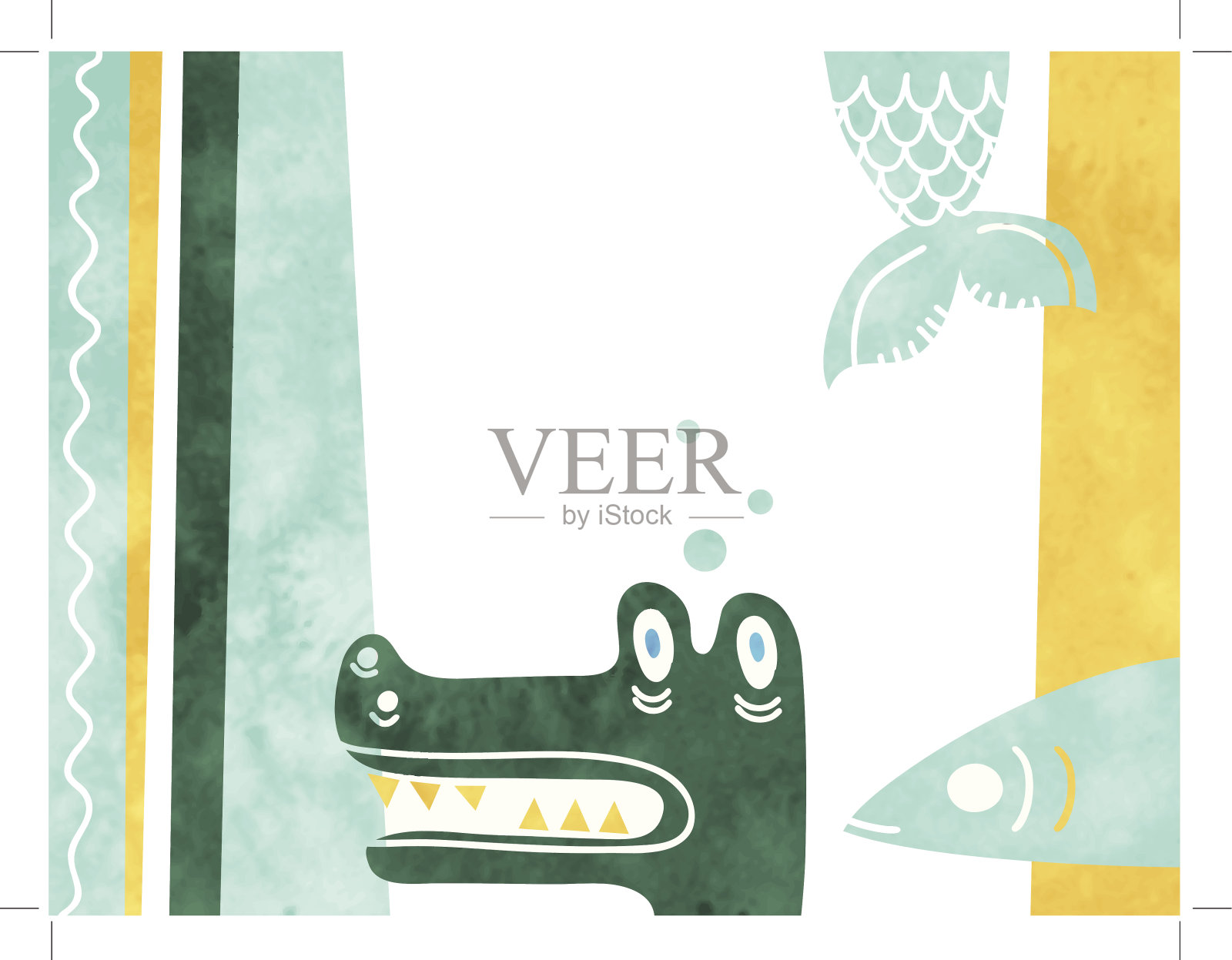 奇怪的鱼和鳄鱼的设计。插画图片素材