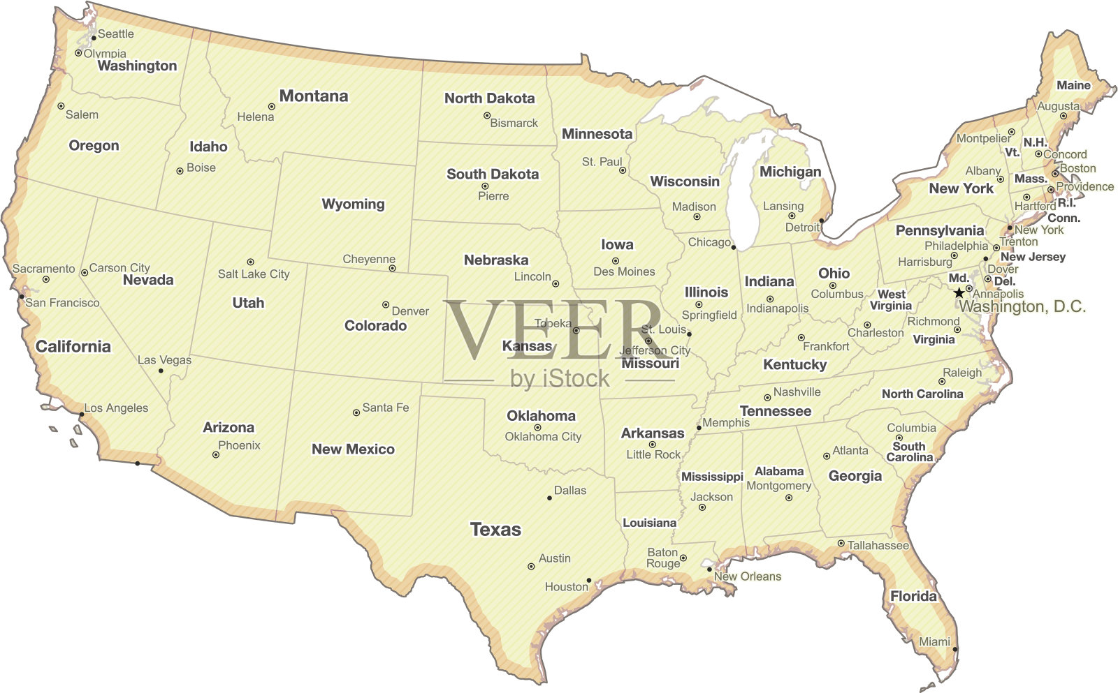 带有州边界的美国地图插画图片素材