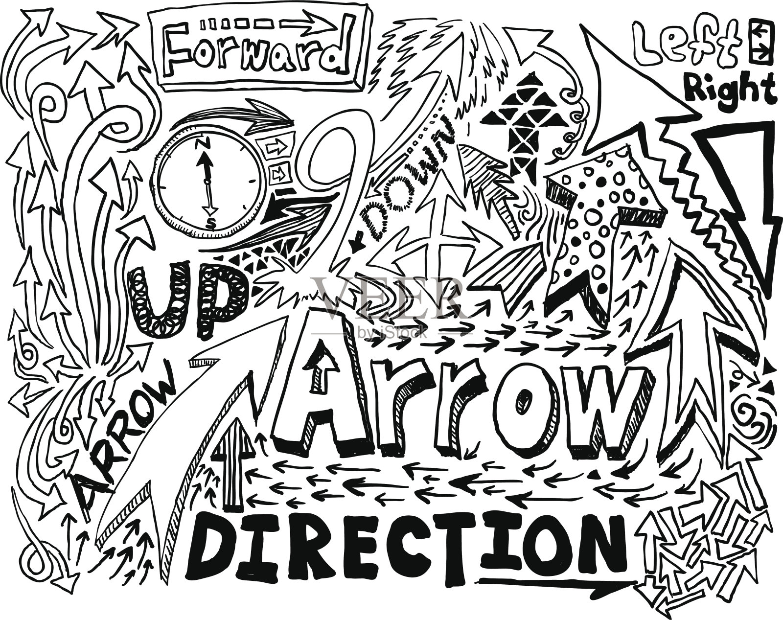 箭头素描收集在黑色和白色设计元素图片