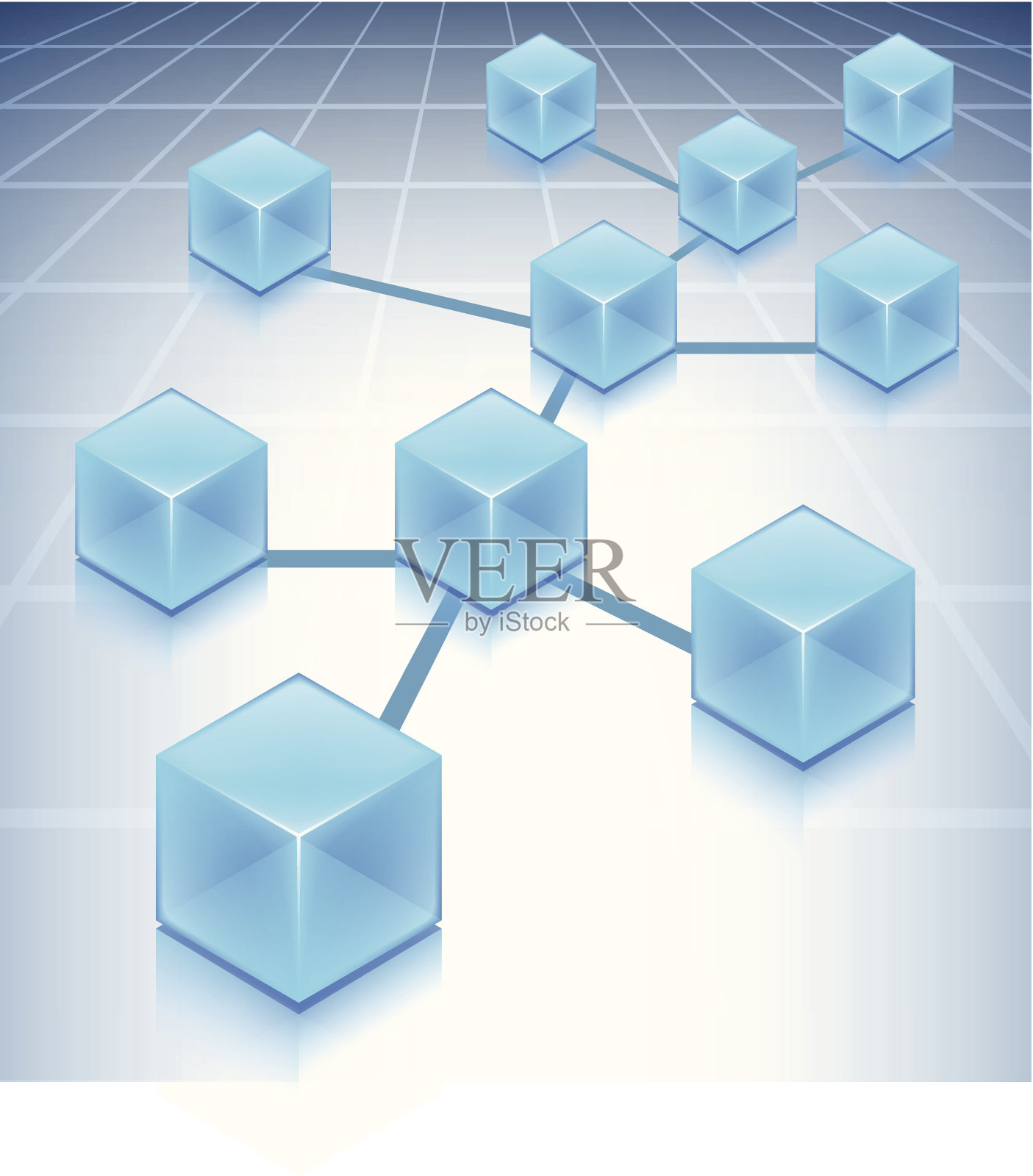 在互联网背景下的蓝色立方体网络概念插画图片素材