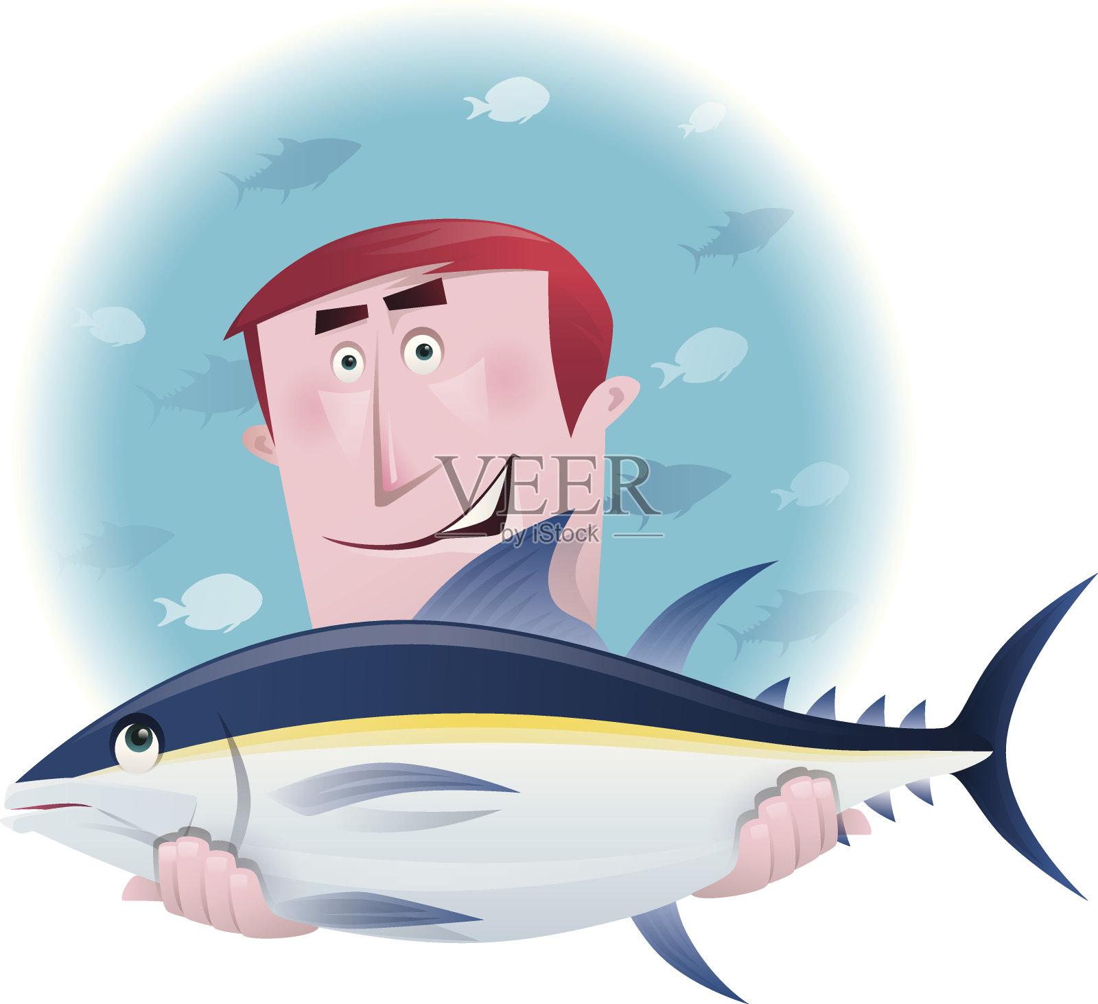 人拿着鱼插画图片素材